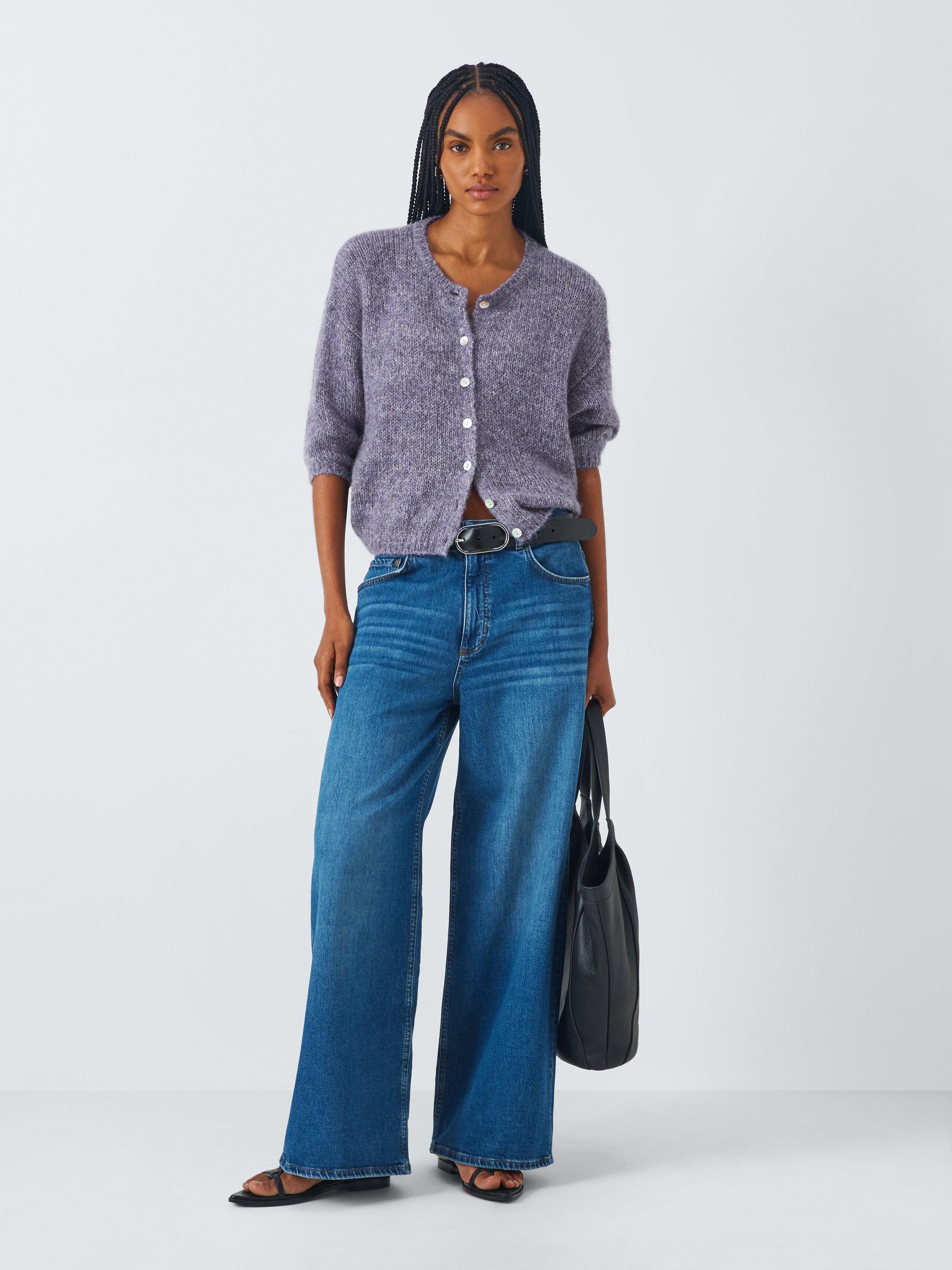 Product image 3 of 6, which shows AND/OR Poppy Fluffy Knit Cardigan, Violet Fros, XS