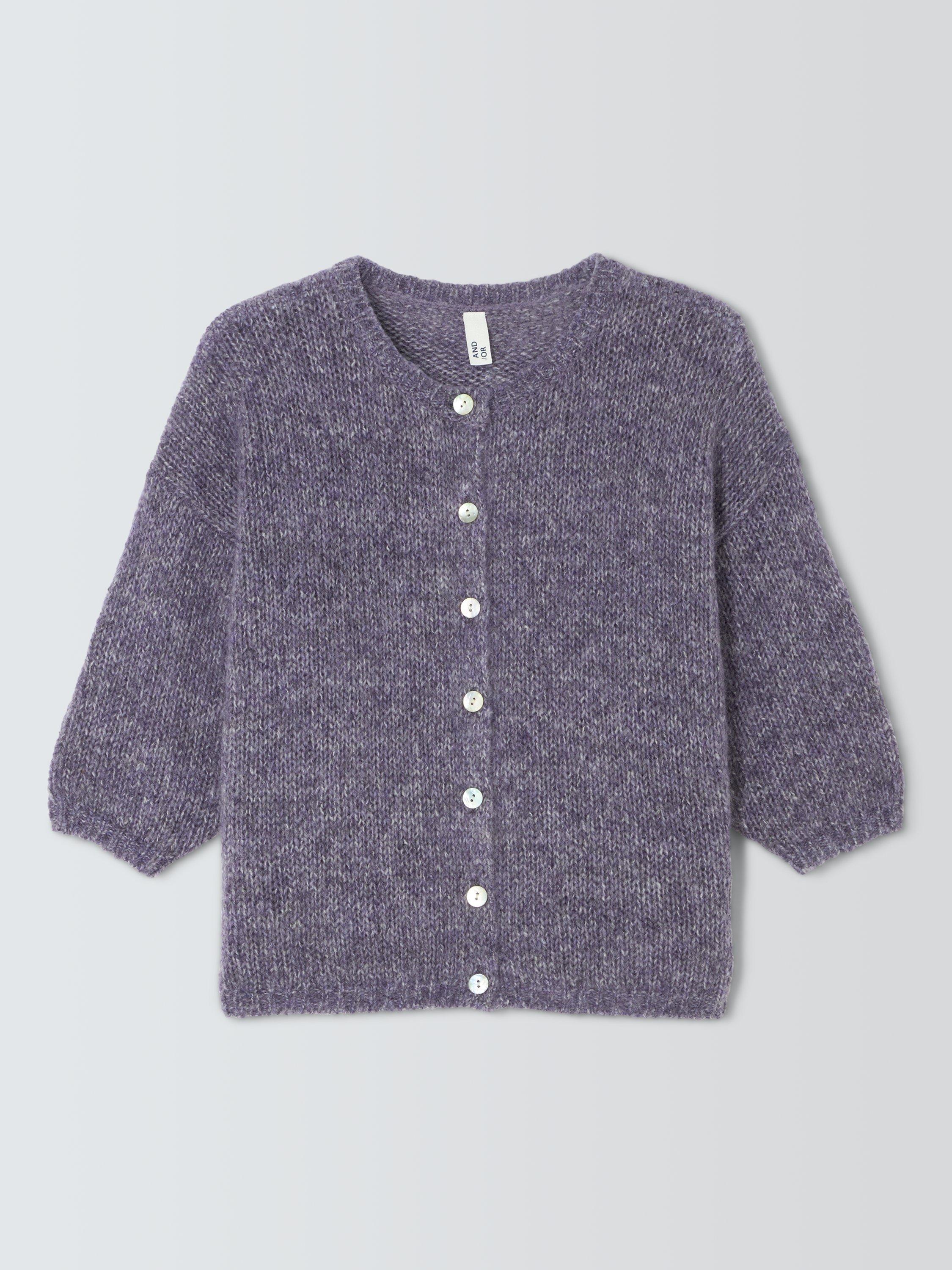 Product image 4 of 6, which shows AND/OR Poppy Fluffy Knit Cardigan, Violet Fros, XS