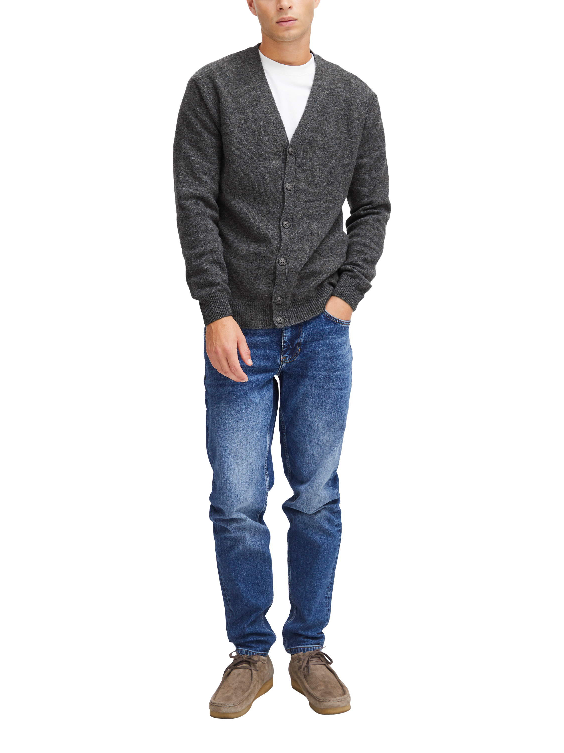 Product image 3 of 7, which shows Casual Friday Karl Lambswool Knitted Cardigan, Pewter, S