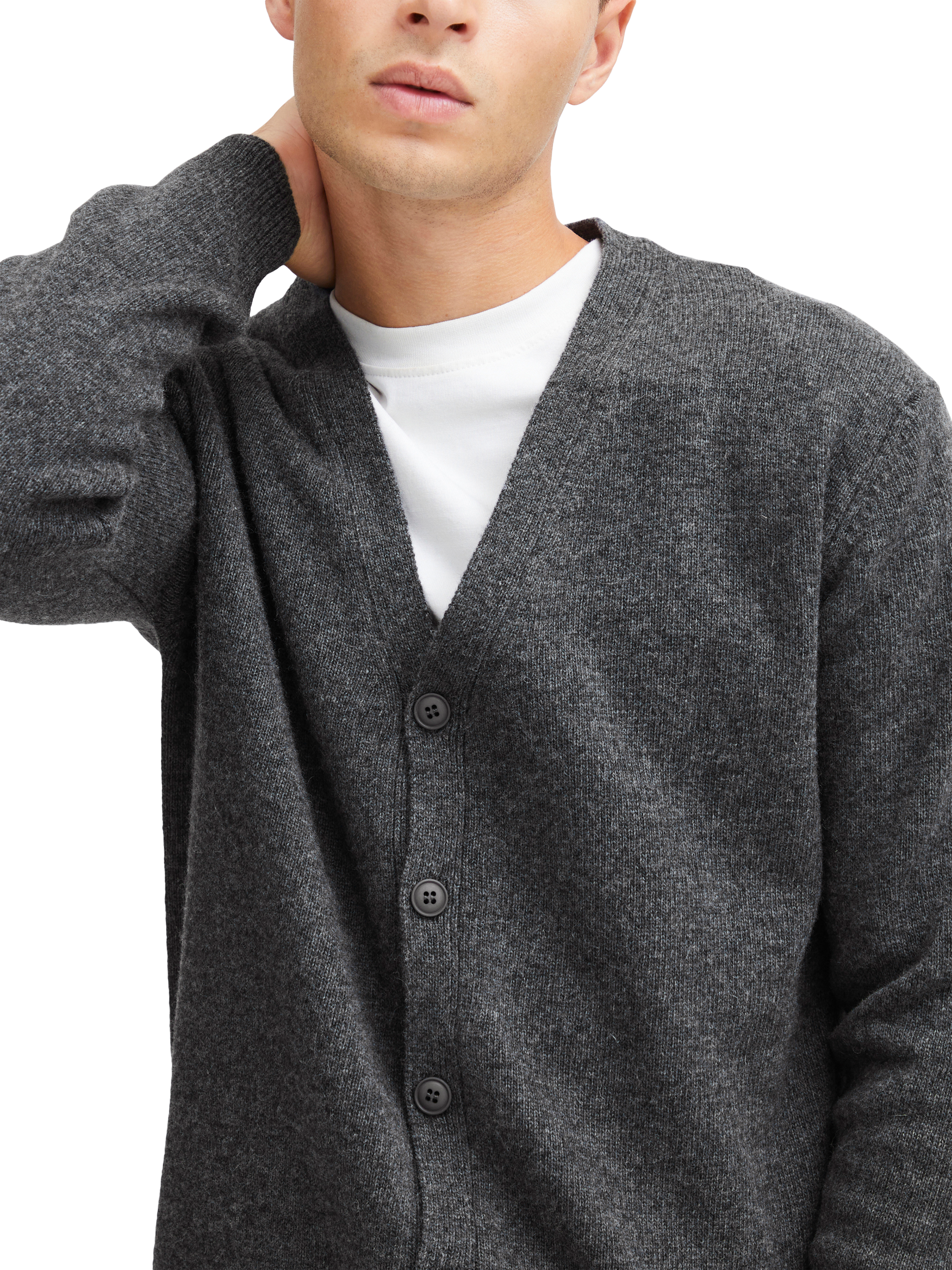 Product image 4 of 7, which shows Casual Friday Karl Lambswool Knitted Cardigan, Pewter, S
