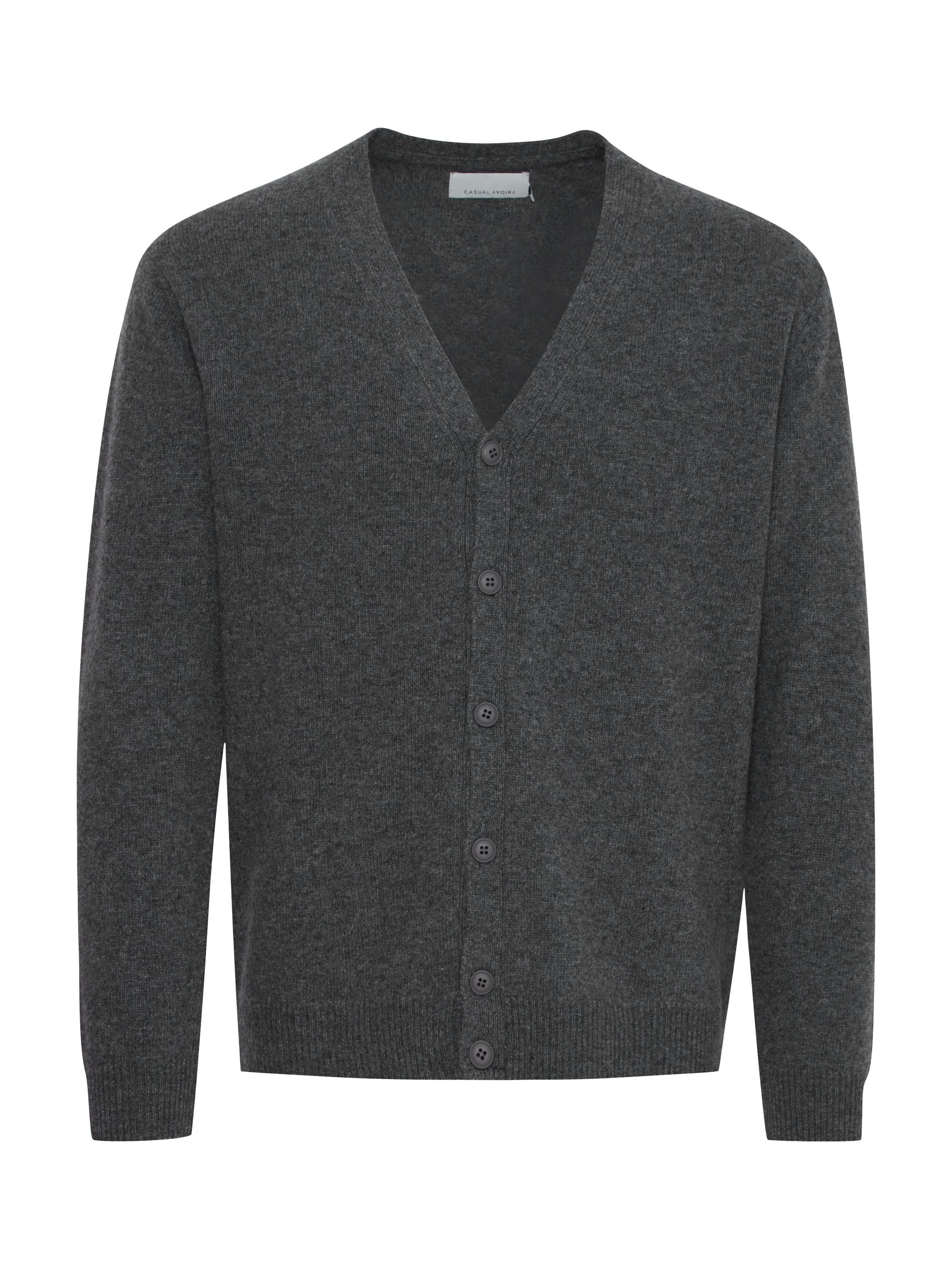 Product image 5 of 7, which shows Casual Friday Karl Lambswool Knitted Cardigan, Pewter, S