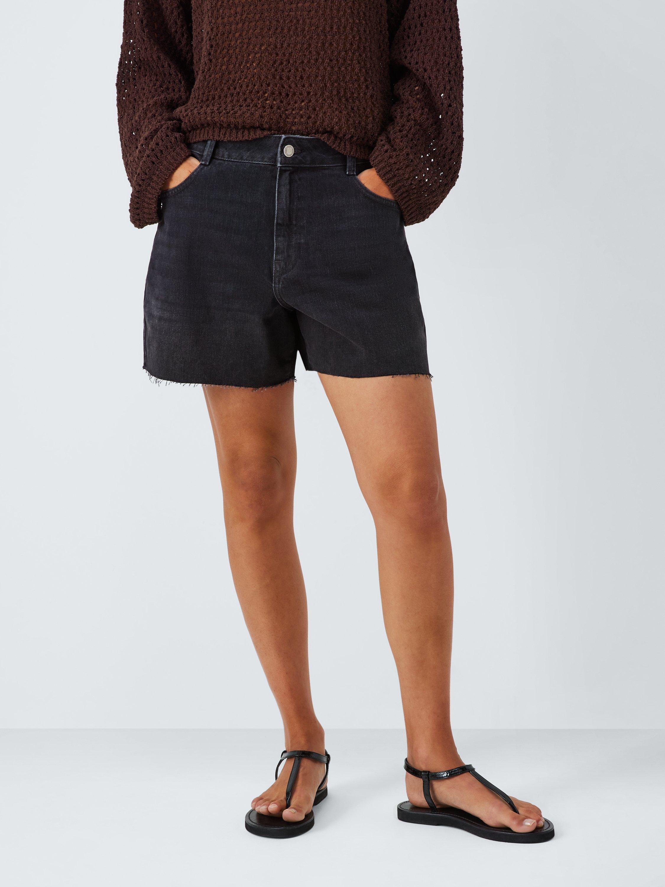 Product image 1 of 6, which shows John Lewis ANYDAY Frayed Hem Denim Shorts, Black Wash, 6