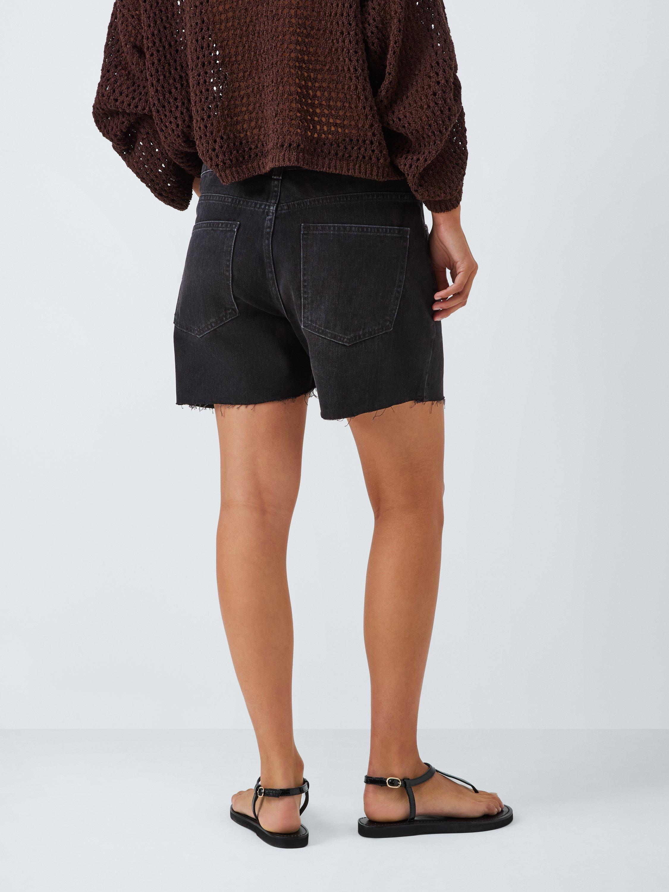 Product image 2 of 6, which shows John Lewis ANYDAY Frayed Hem Denim Shorts, Black Wash, 6