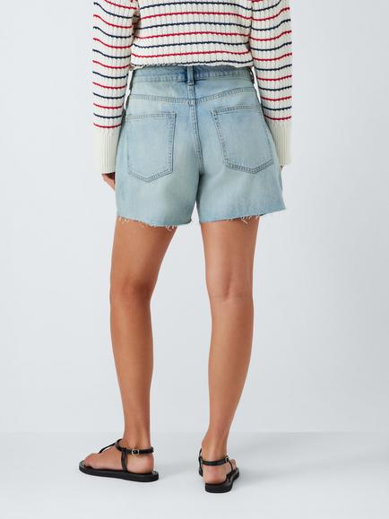 John Lewis Frayed Hem Denim Shorts - view 2, Mid Wash