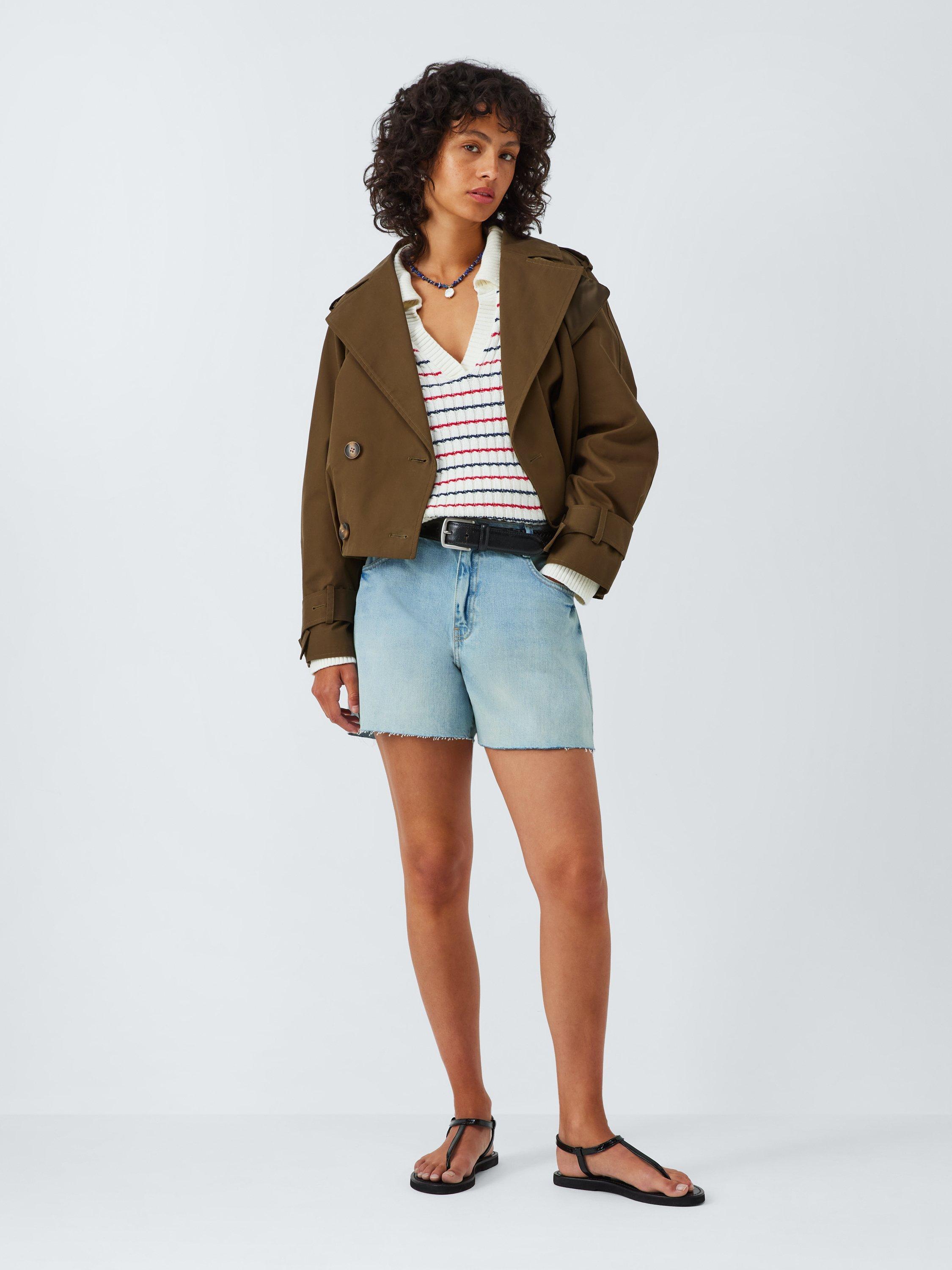 Product image 3 of 6, which shows John Lewis ANYDAY Frayed Hem Denim Shorts, Mid Wash, 6