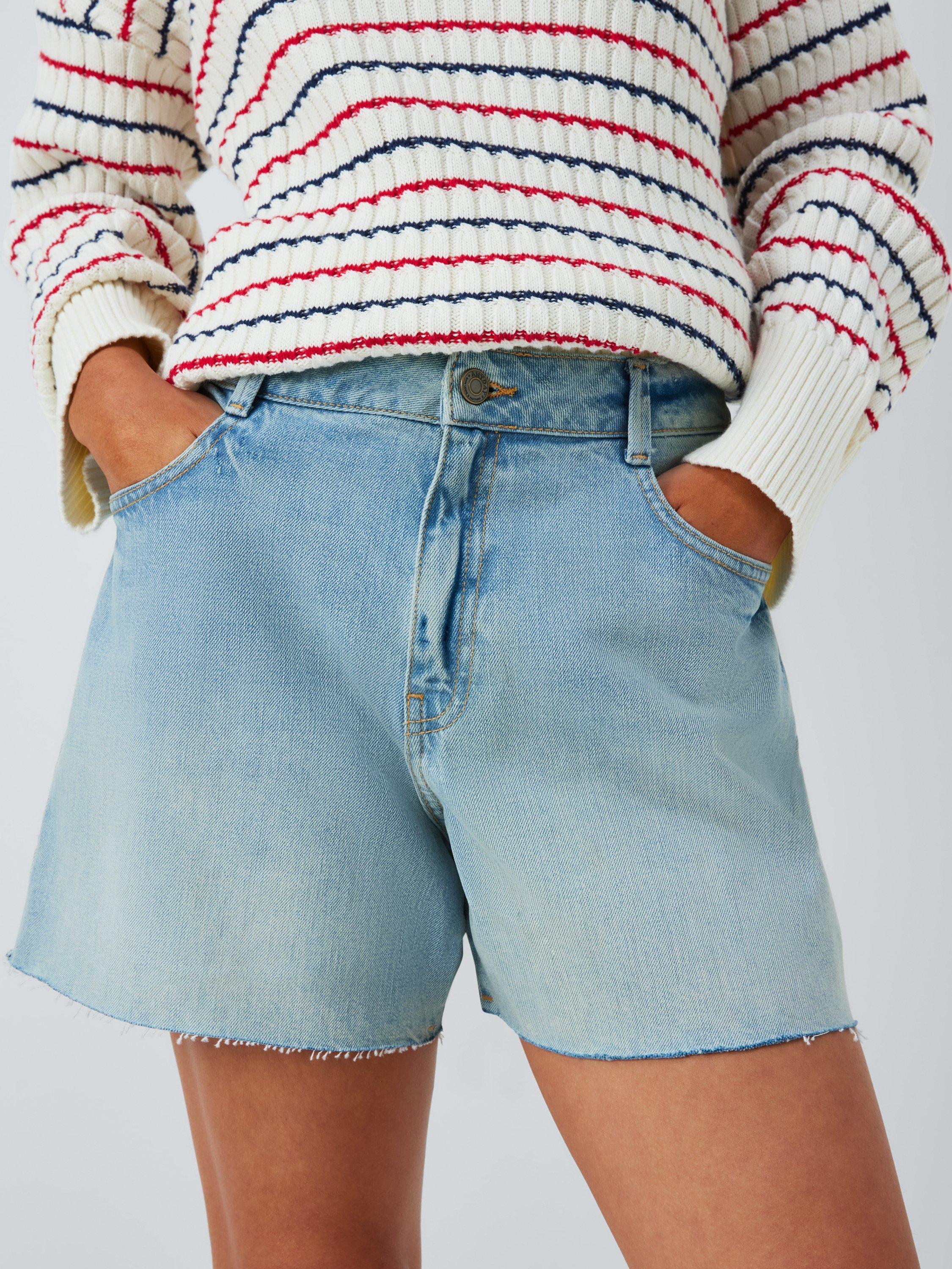 Product image 5 of 6, which shows John Lewis ANYDAY Frayed Hem Denim Shorts, Mid Wash, 6
