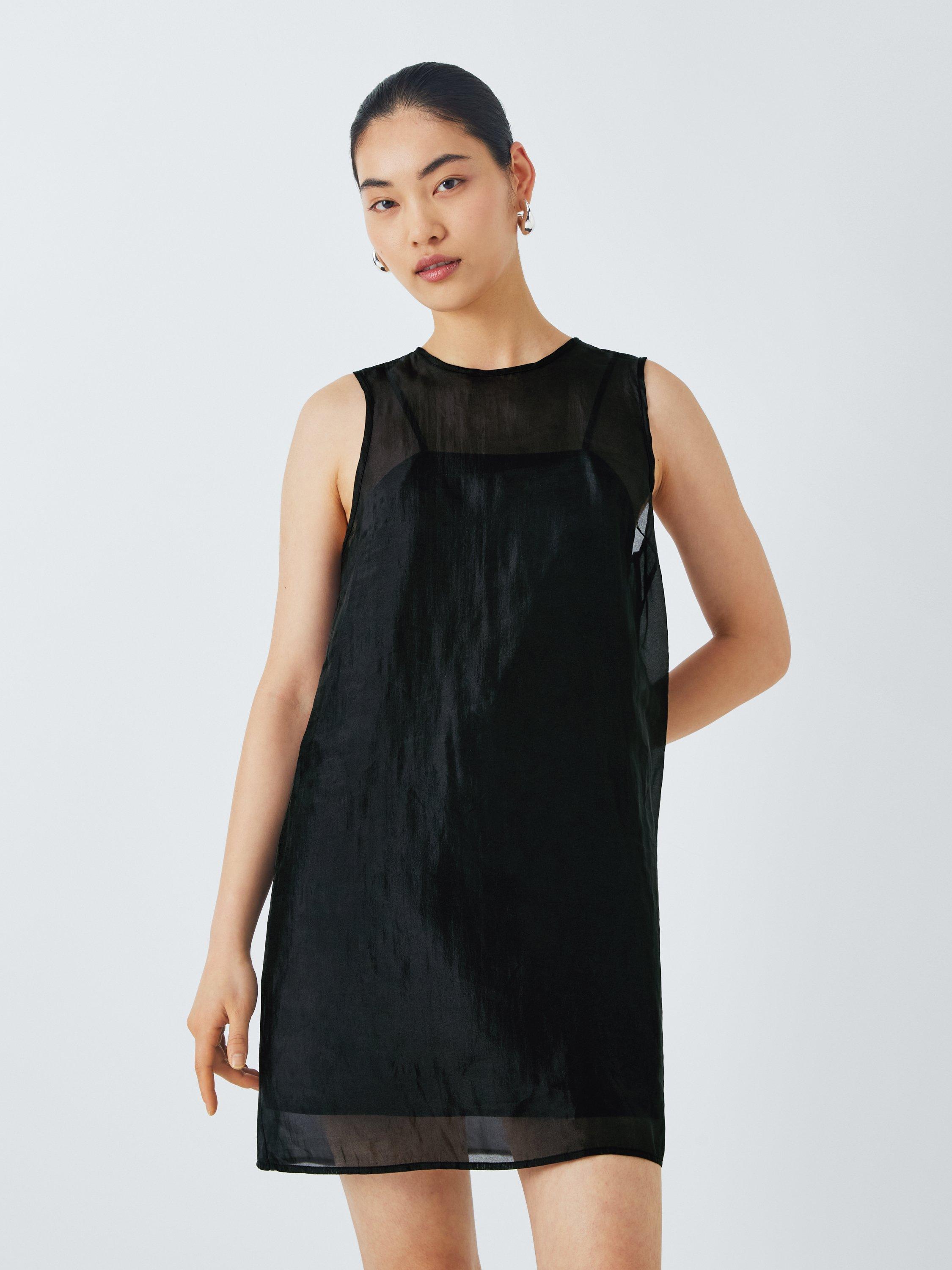 Product image 1 of 6, which shows John Lewis ANYDAY Overlay Sleeveless Shift Dress, Black, 6