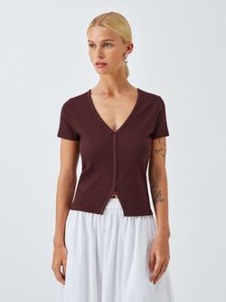 John Lewis ANYDAY Split Hem T-Shirt, Chocolate, Chocolate
