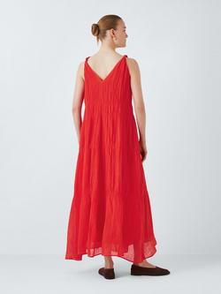 John Lewis Ramie Smocked Maxi Dress, Red - view 2, Red