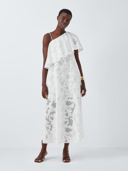 John Lewis Editions Floral Applique Cold Shoulder Cotton Maxi Dress, White, White