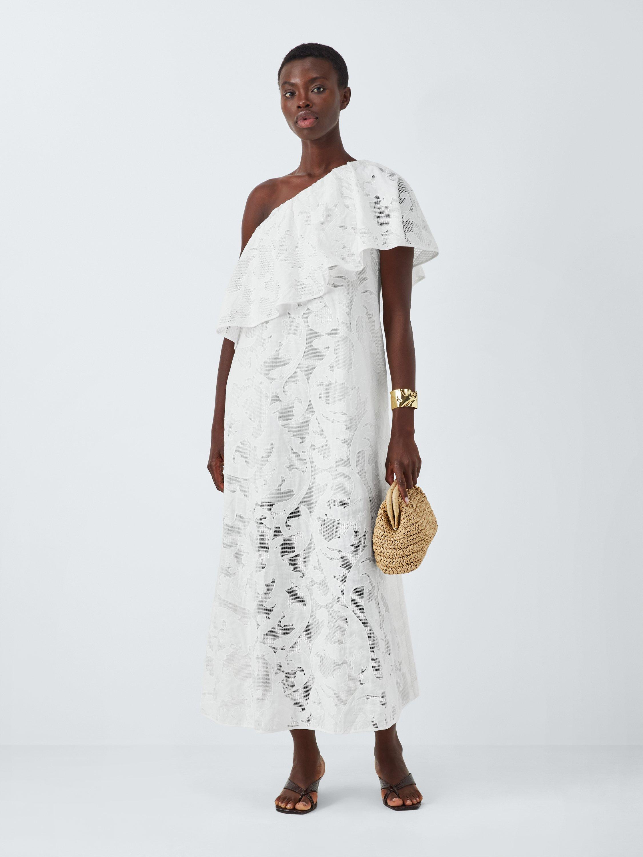 Product image 3 of 6, which shows John Lewis Editions Floral Applique Cold Shoulder Cotton Maxi Dress, White, 6