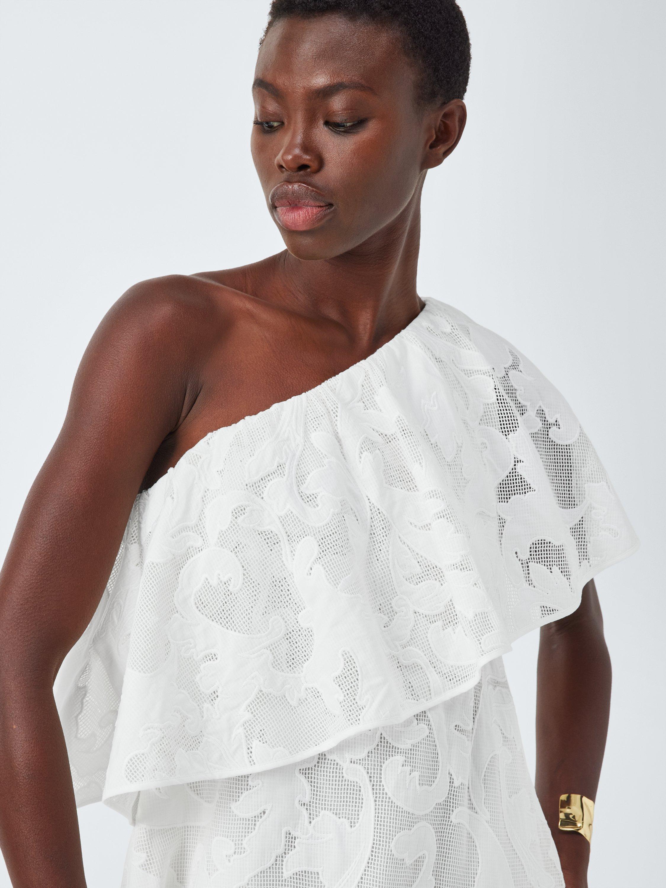 Product image 5 of 6, which shows John Lewis Editions Floral Applique Cold Shoulder Cotton Maxi Dress, White, 6