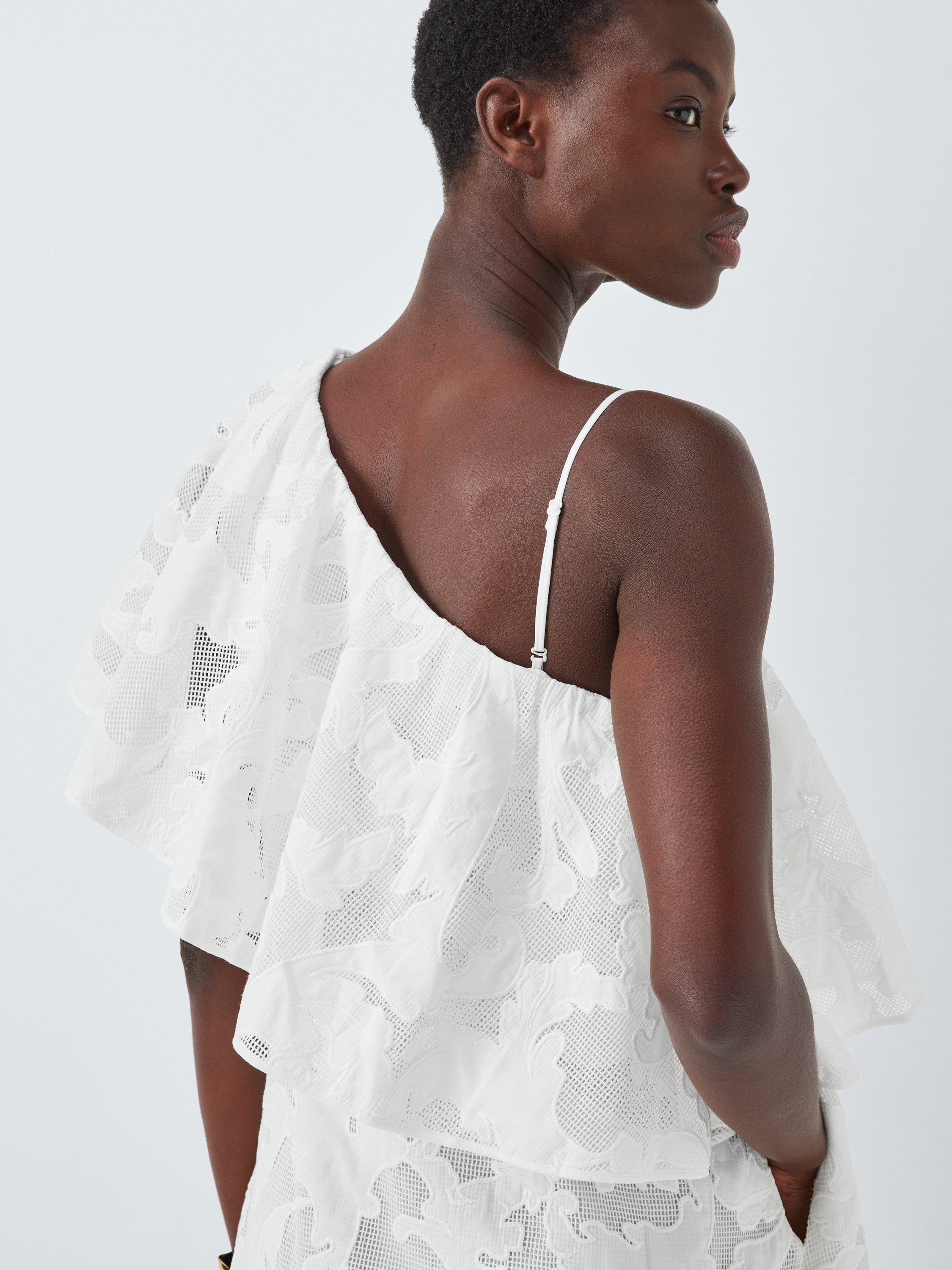 Product image 6 of 6, which shows John Lewis Editions Floral Applique Cold Shoulder Cotton Maxi Dress, White, 6