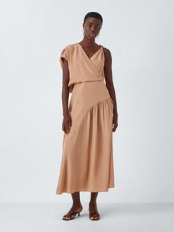 John Lewis Editions Drape Twist Silk Tencel Blend Maxi Dress, Café Au Lait, Café Au Lait