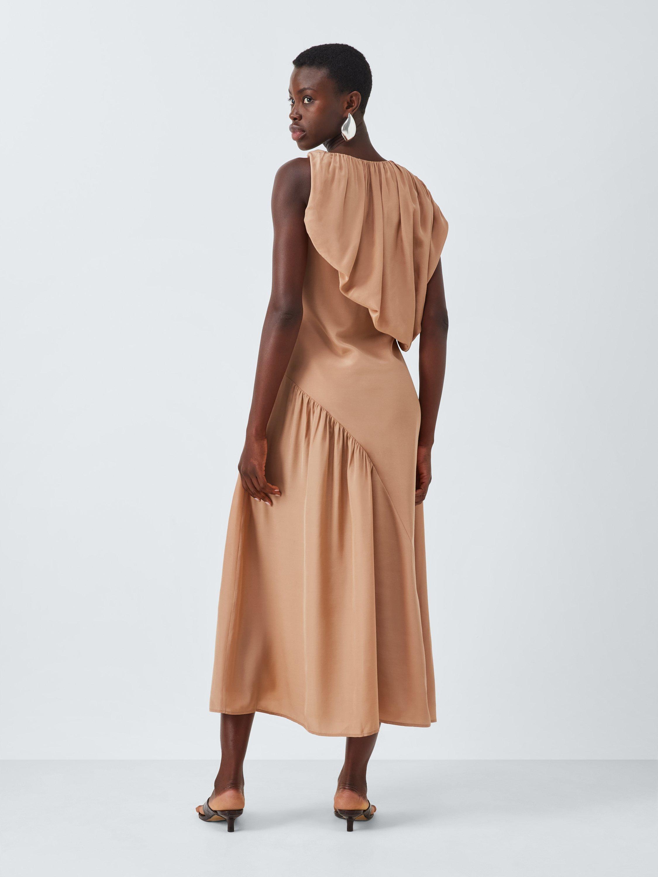 Product image 2 of 6, which shows John Lewis Editions Drape Twist Silk Tencel Blend Maxi Dress, Café Au Lait, 6