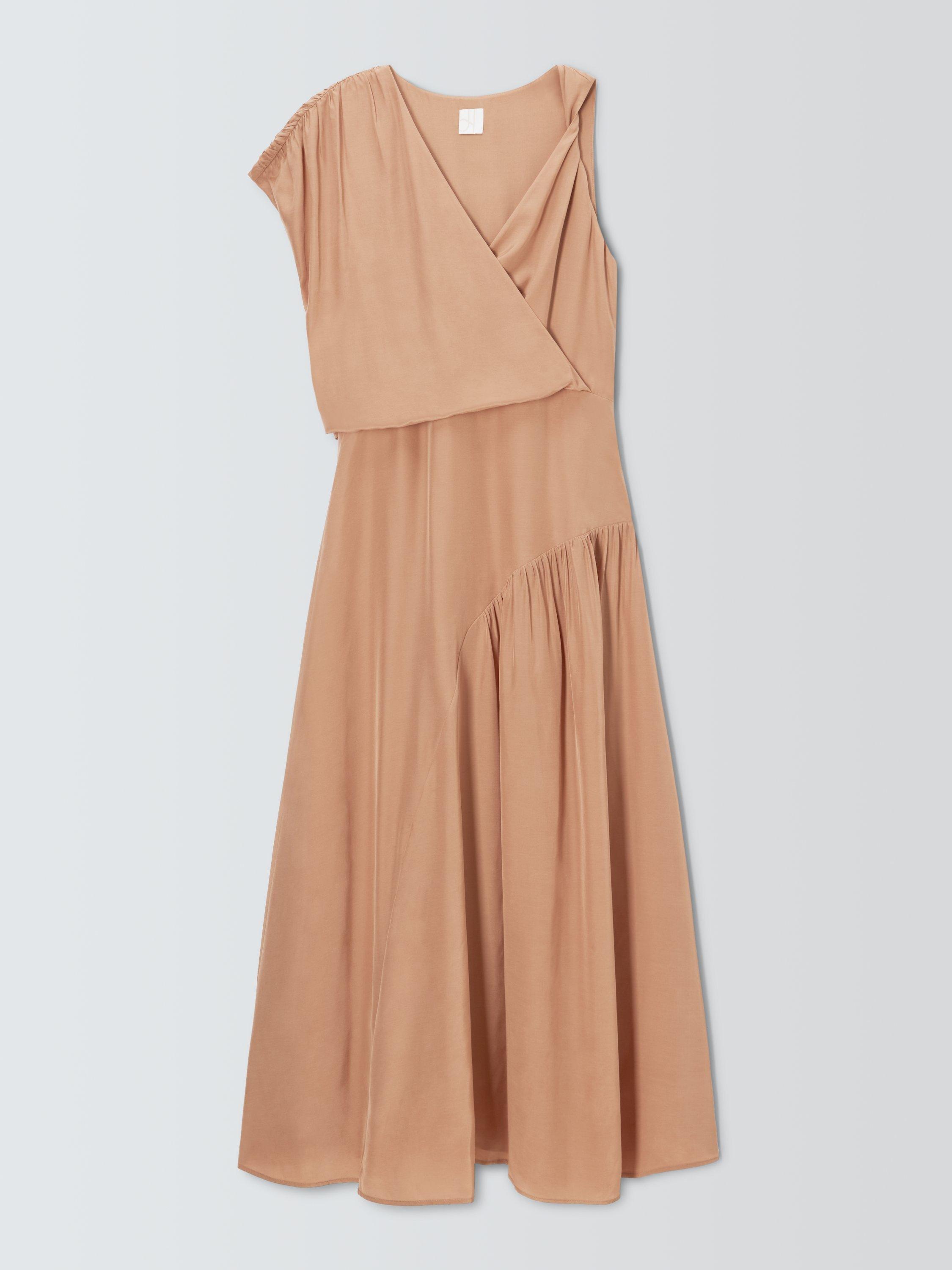 Product image 4 of 6, which shows John Lewis Editions Drape Twist Silk Tencel Blend Maxi Dress, Café Au Lait, 6