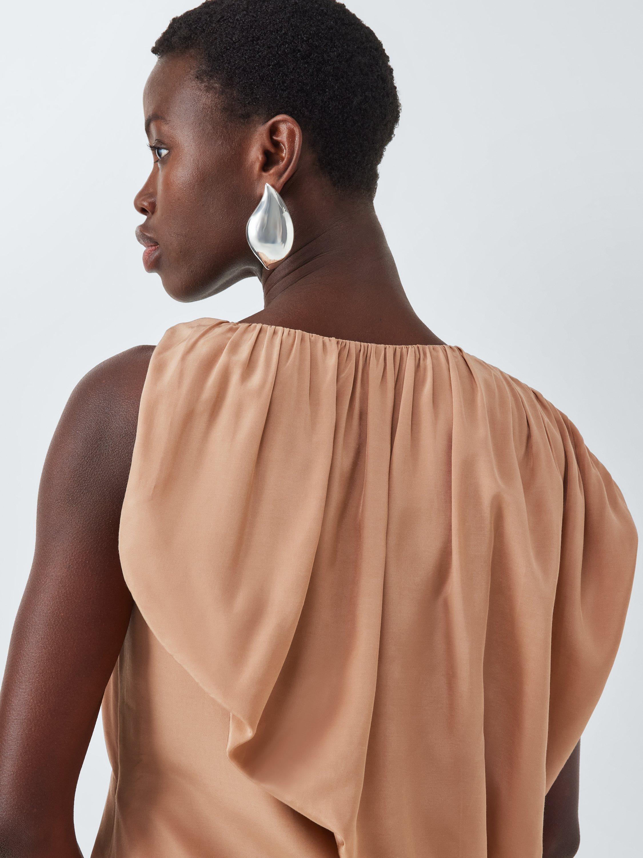 Product image 6 of 6, which shows John Lewis Editions Drape Twist Silk Tencel Blend Maxi Dress, Café Au Lait, 6