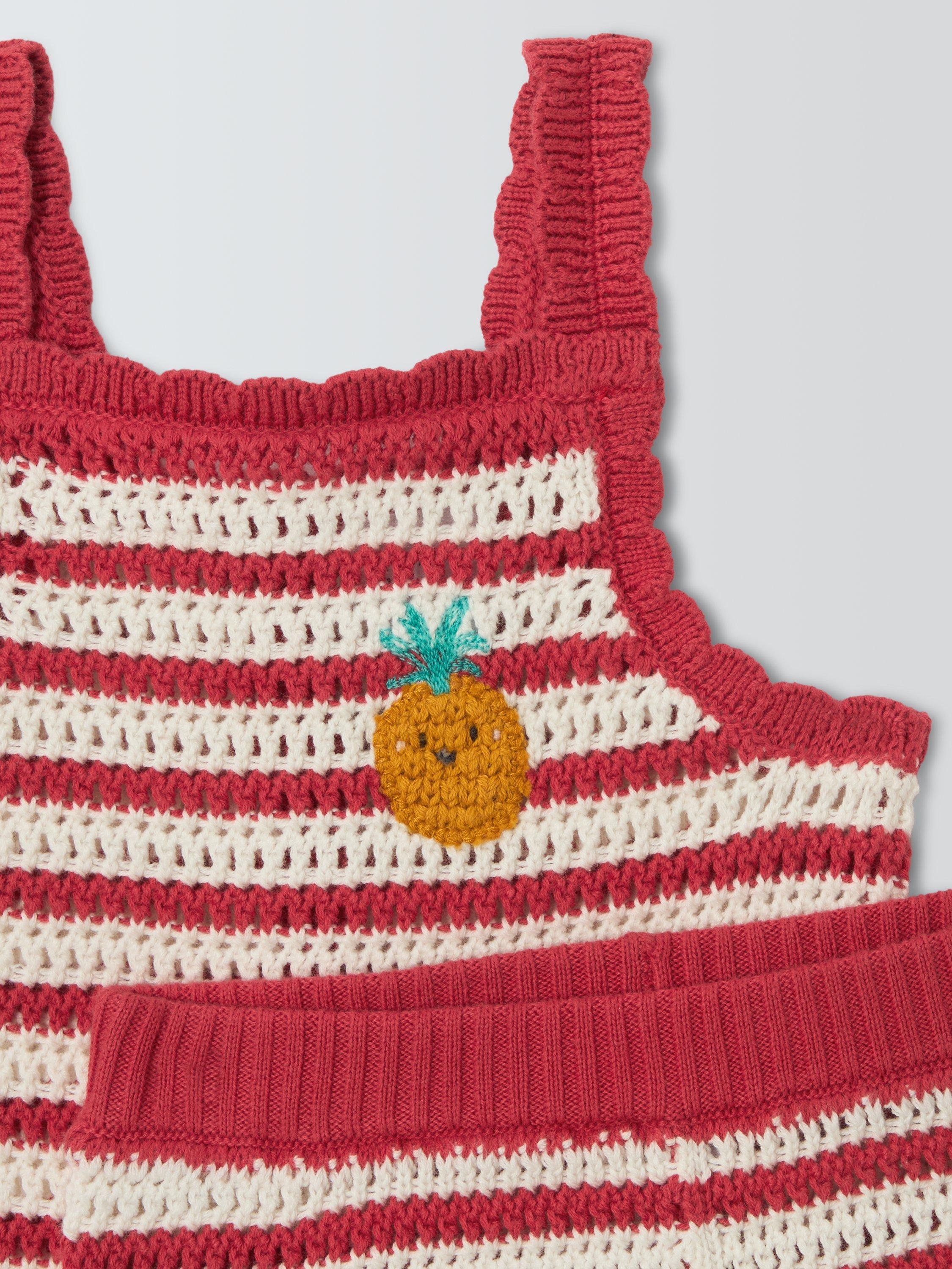 Product image 3 of 3, which shows John Lewis Baby Crochet Top and Shorts Set, Red, 0-3 months