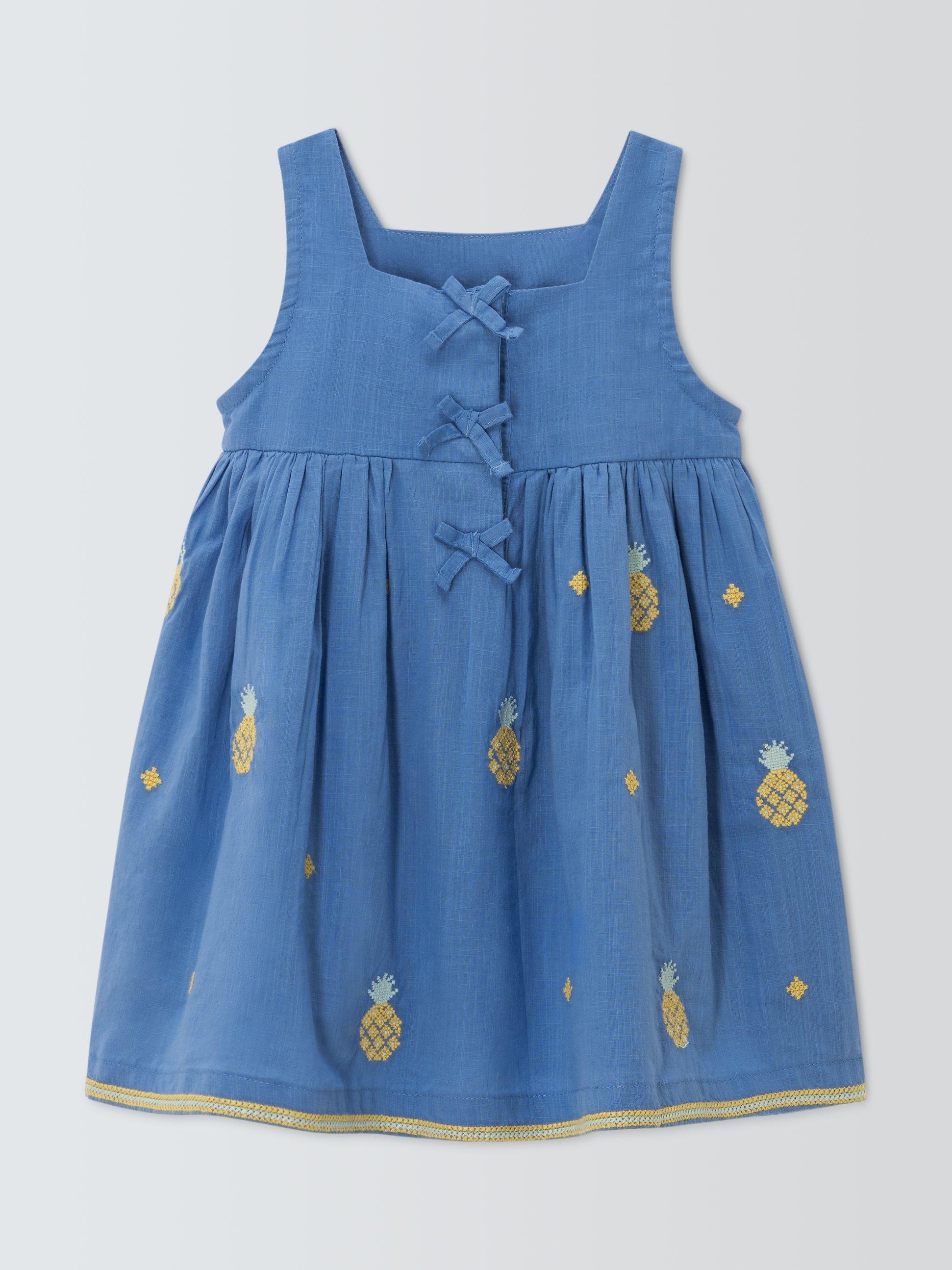 Product image 2 of 3, which shows John Lewis Baby Pineapple Embellised Dress, Blue, 0-3 months