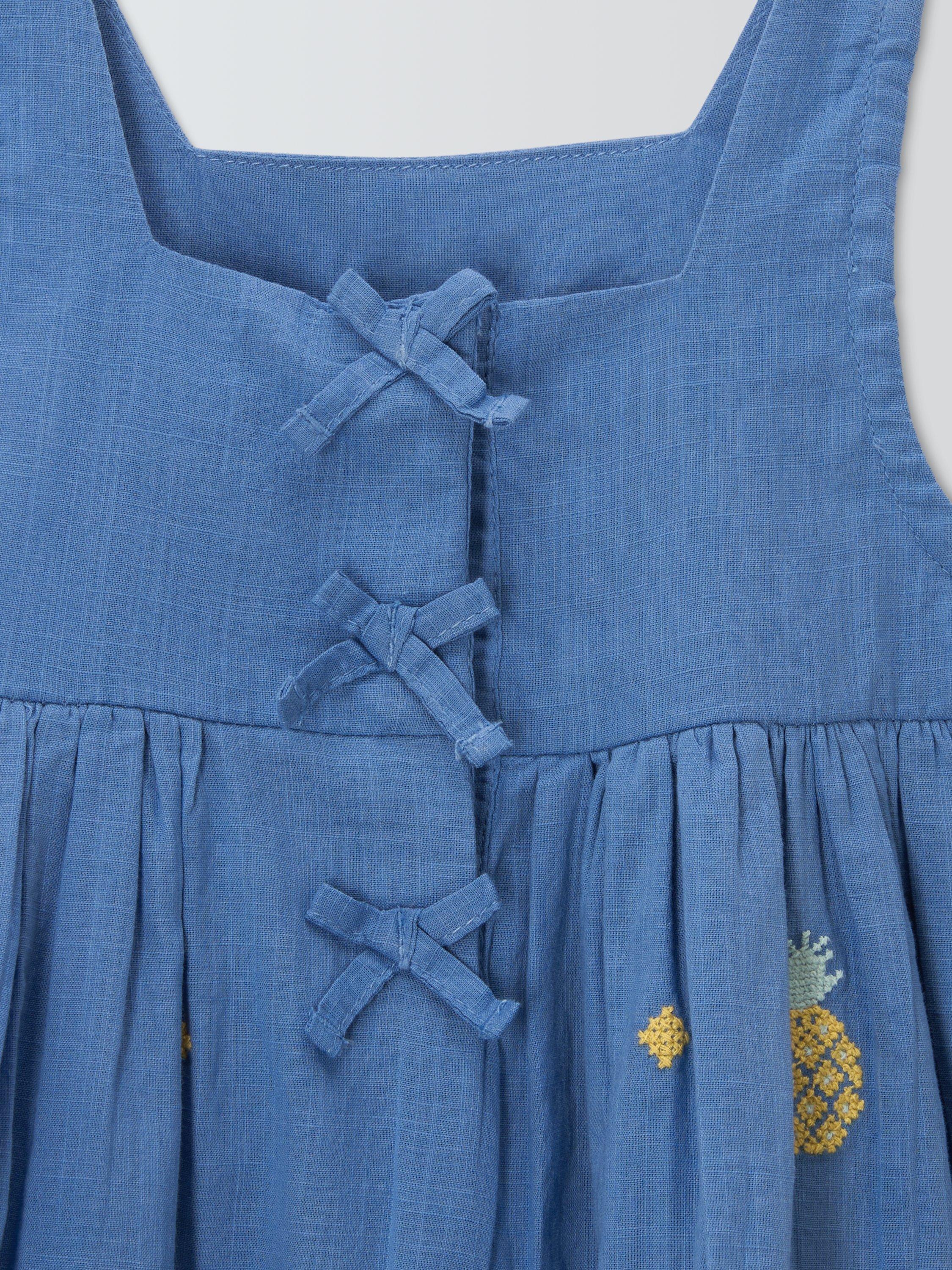 Product image 3 of 3, which shows John Lewis Baby Pineapple Embellised Dress, Blue, 0-3 months