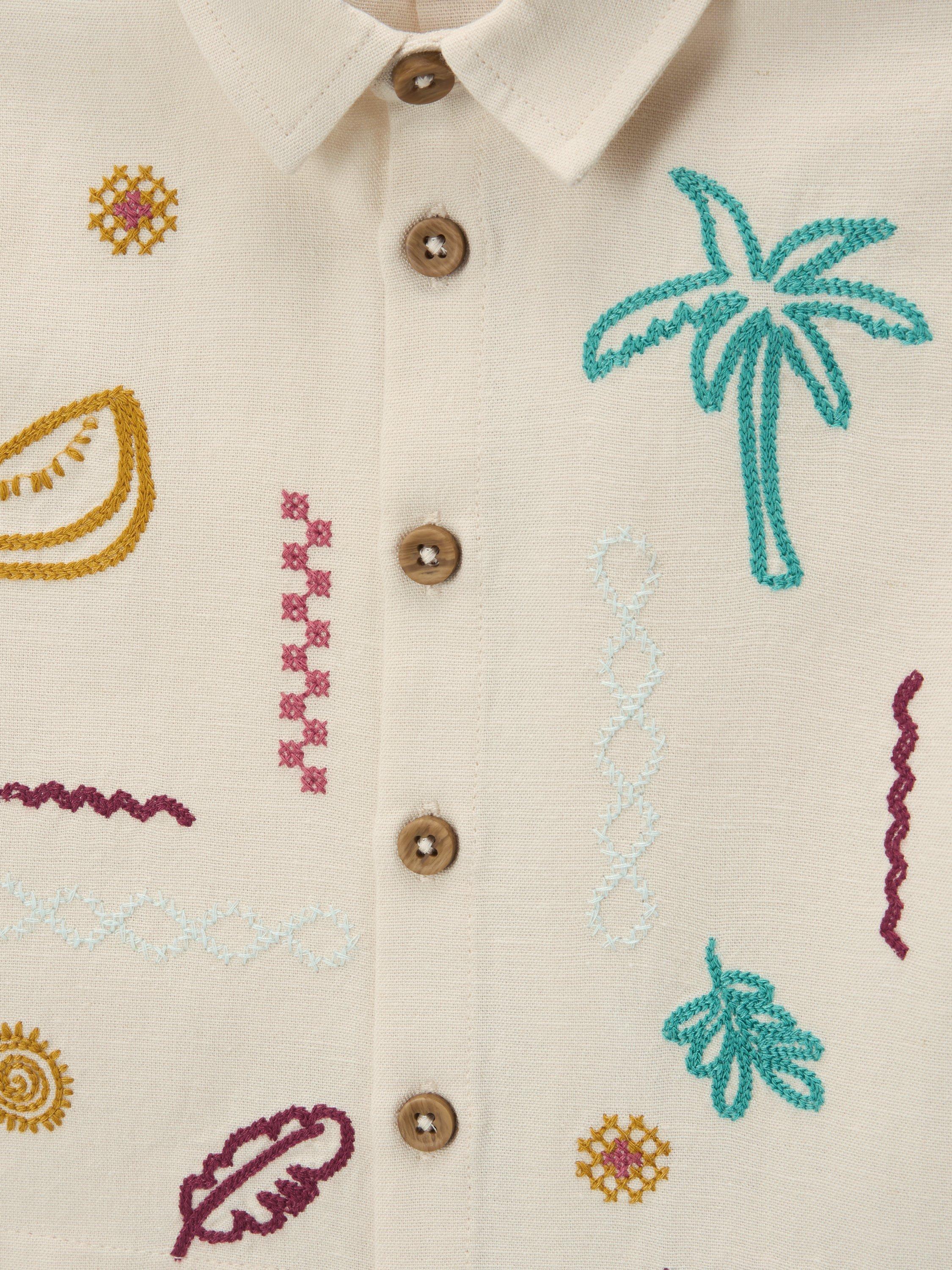 Product image 3 of 3, which shows John Lewis Baby Embroidered Linen Blend Shirt, Multi, 0-3 months
