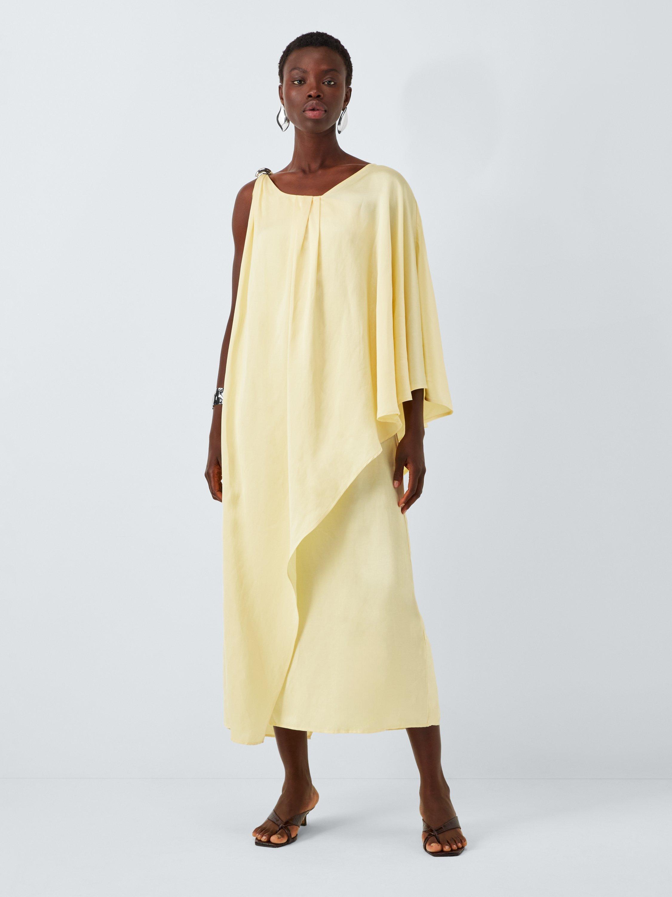 Product image 1 of 6, which shows John Lewis Editions Linen Tencel Blend Clasp Detail Maxi Dress, Pale Yellow, 6