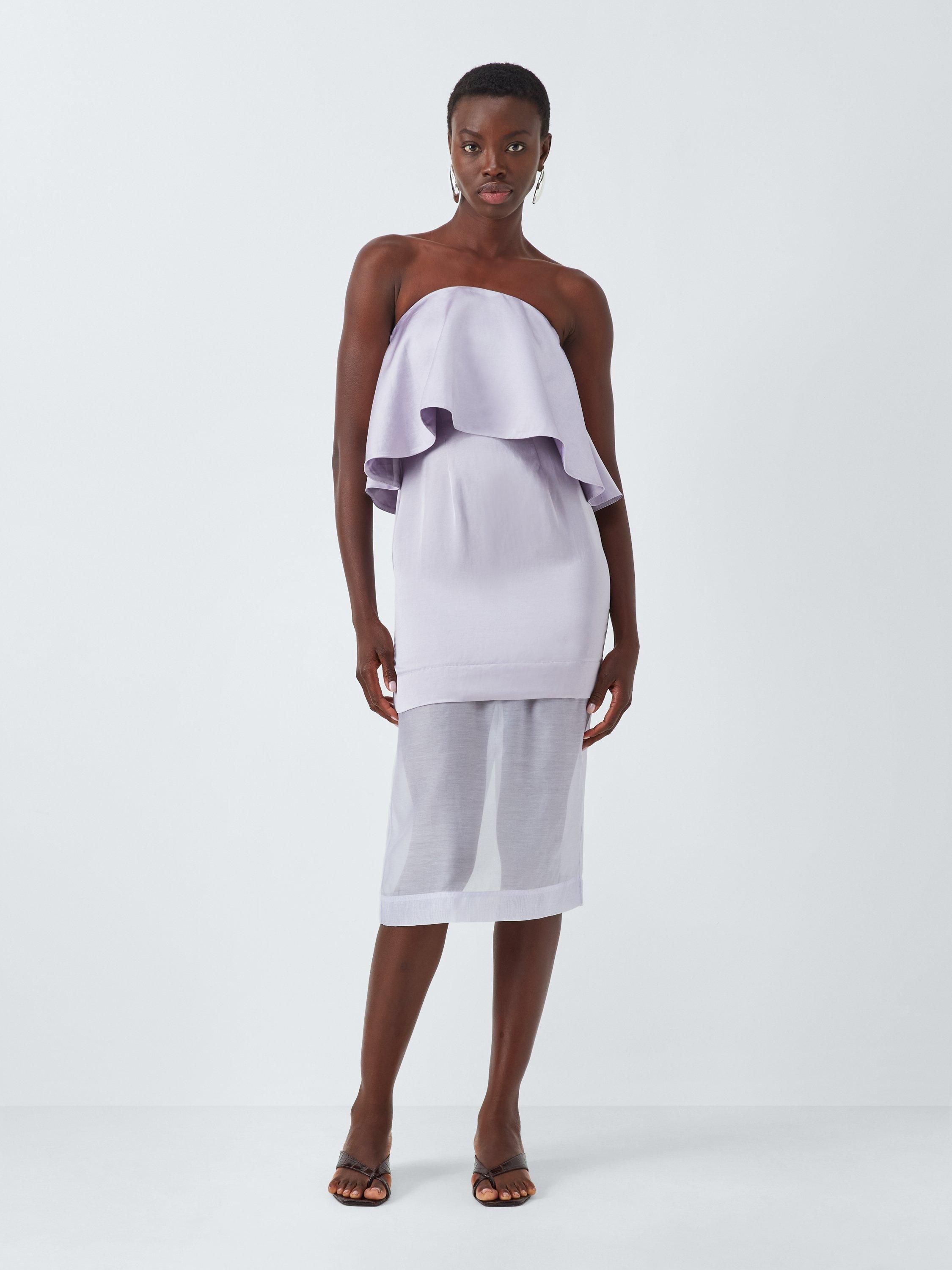 Product image 1 of 7, which shows John Lewis Editions Linen Tencel Blend Sheer Skirt Bandeau Top Midi Dress, Lilac, 6