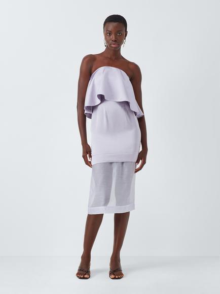 John Lewis Editions Linen Tencel Blend Sheer Skirt Bandeau Top Midi Dress, Lilac, Lilac