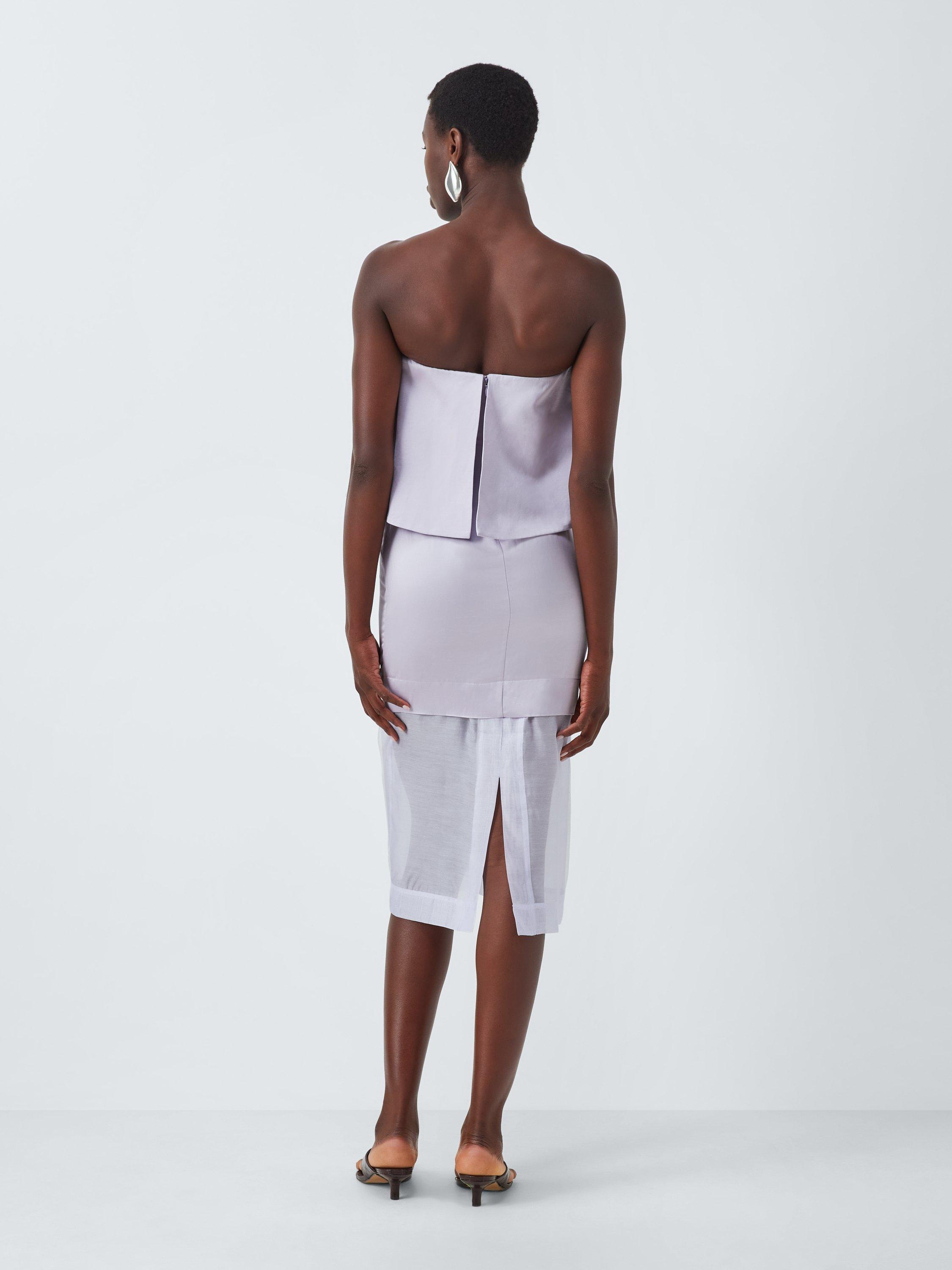 Product image 2 of 7, which shows John Lewis Editions Linen Tencel Blend Sheer Skirt Bandeau Top Midi Dress, Lilac, 6