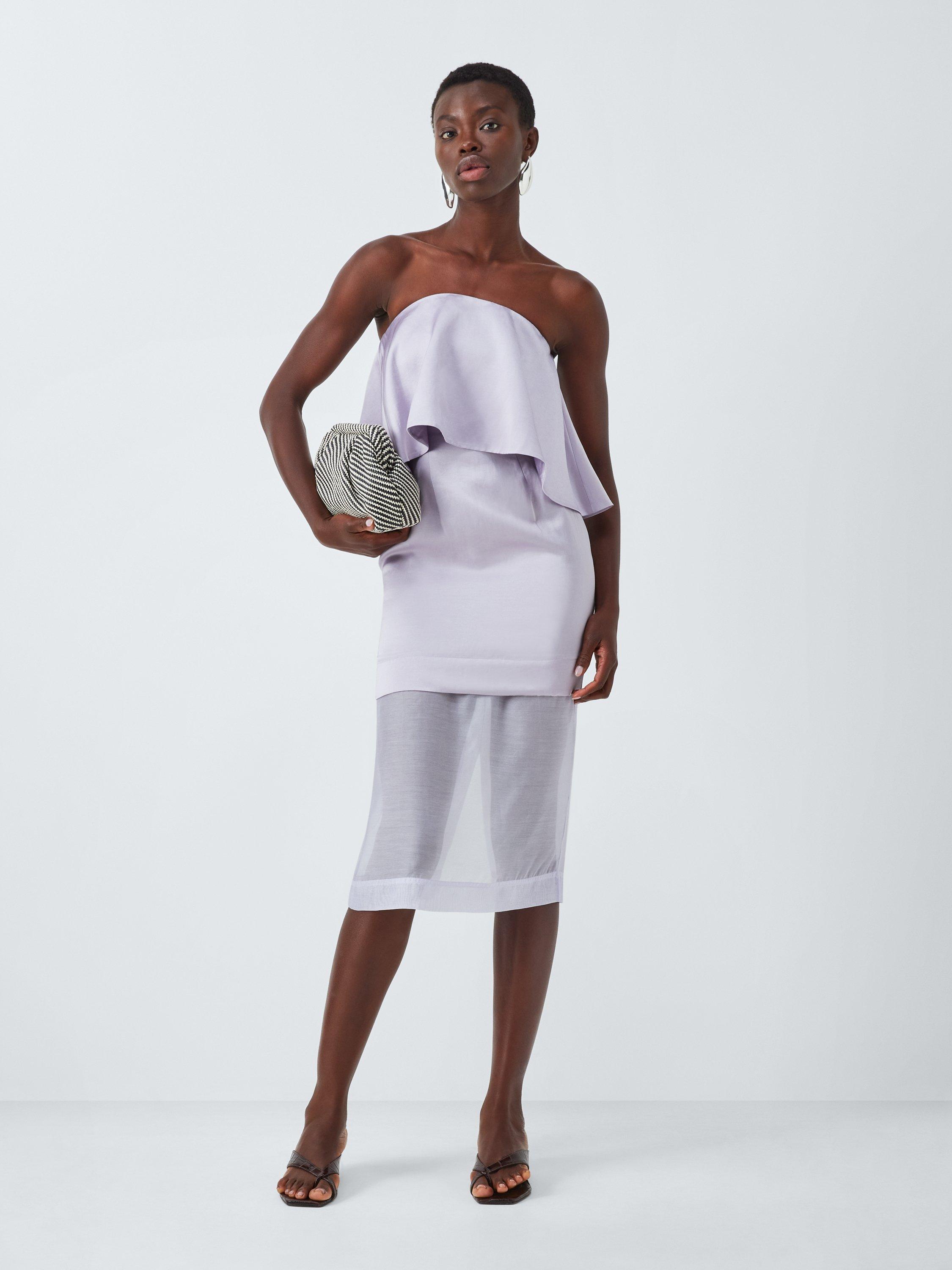 Product image 3 of 7, which shows John Lewis Editions Linen Tencel Blend Sheer Skirt Bandeau Top Midi Dress, Lilac, 6