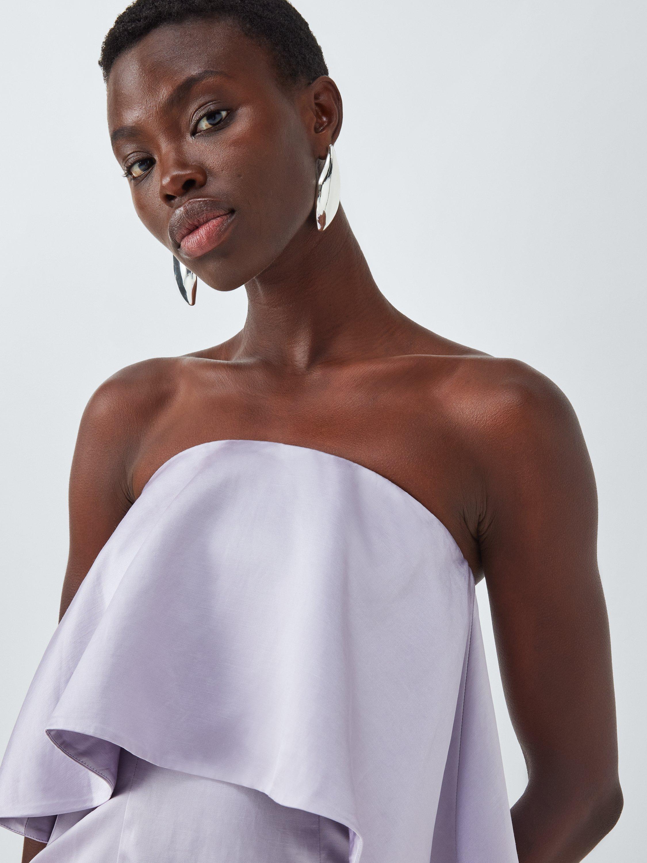 Product image 5 of 7, which shows John Lewis Editions Linen Tencel Blend Sheer Skirt Bandeau Top Midi Dress, Lilac, 6
