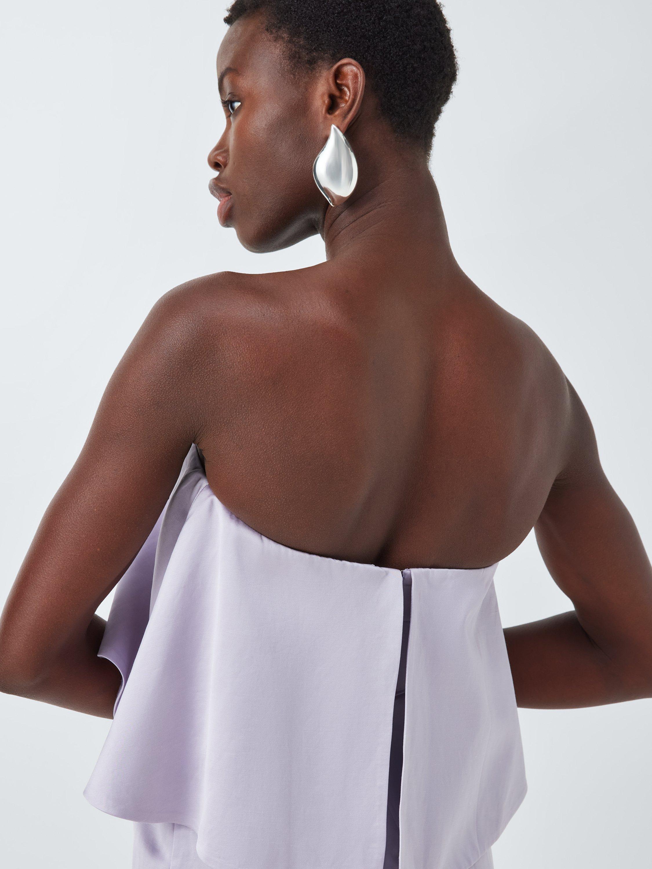 Product image 6 of 7, which shows John Lewis Editions Linen Tencel Blend Sheer Skirt Bandeau Top Midi Dress, Lilac, 6