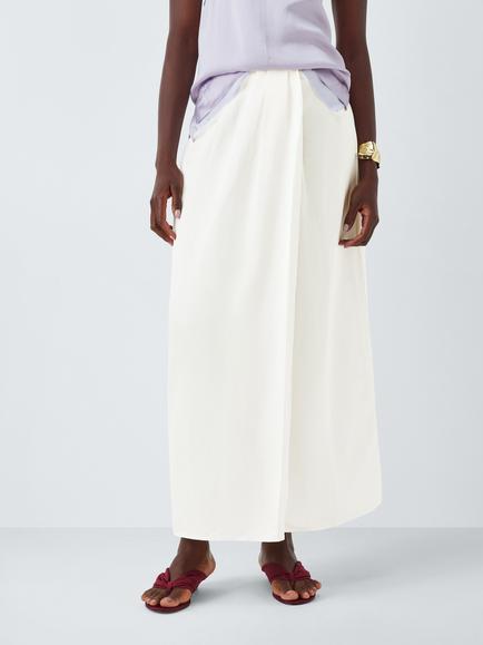 John Lewis Editions Linen Tencel Blend Draped Maxi Skirt, White, White