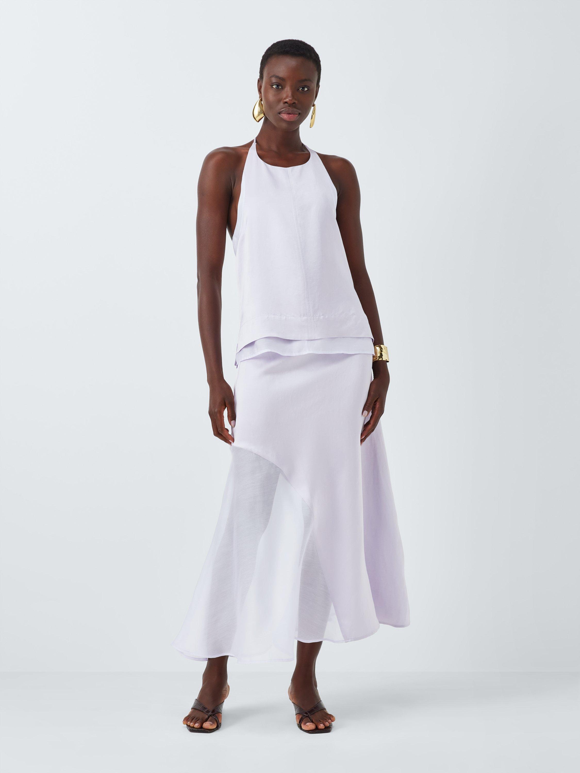 Product image 3 of 6, which shows John Lewis Editions Linen Tencel Blend Sheer Panel Maxi Skirt, Lilac, 6
