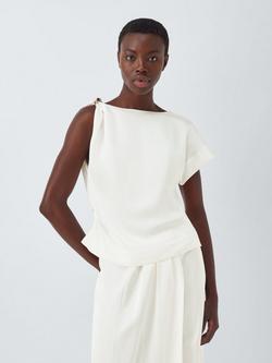 John Lewis Editions Linen Tencel Blend Clasp Detail Asymmetric Top, White, White
