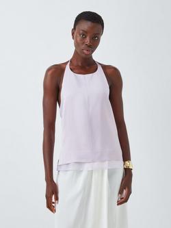 John Lewis Editions Linen Tencel Blend Sheer Mix Halter Neck Top, Lilac, Lilac