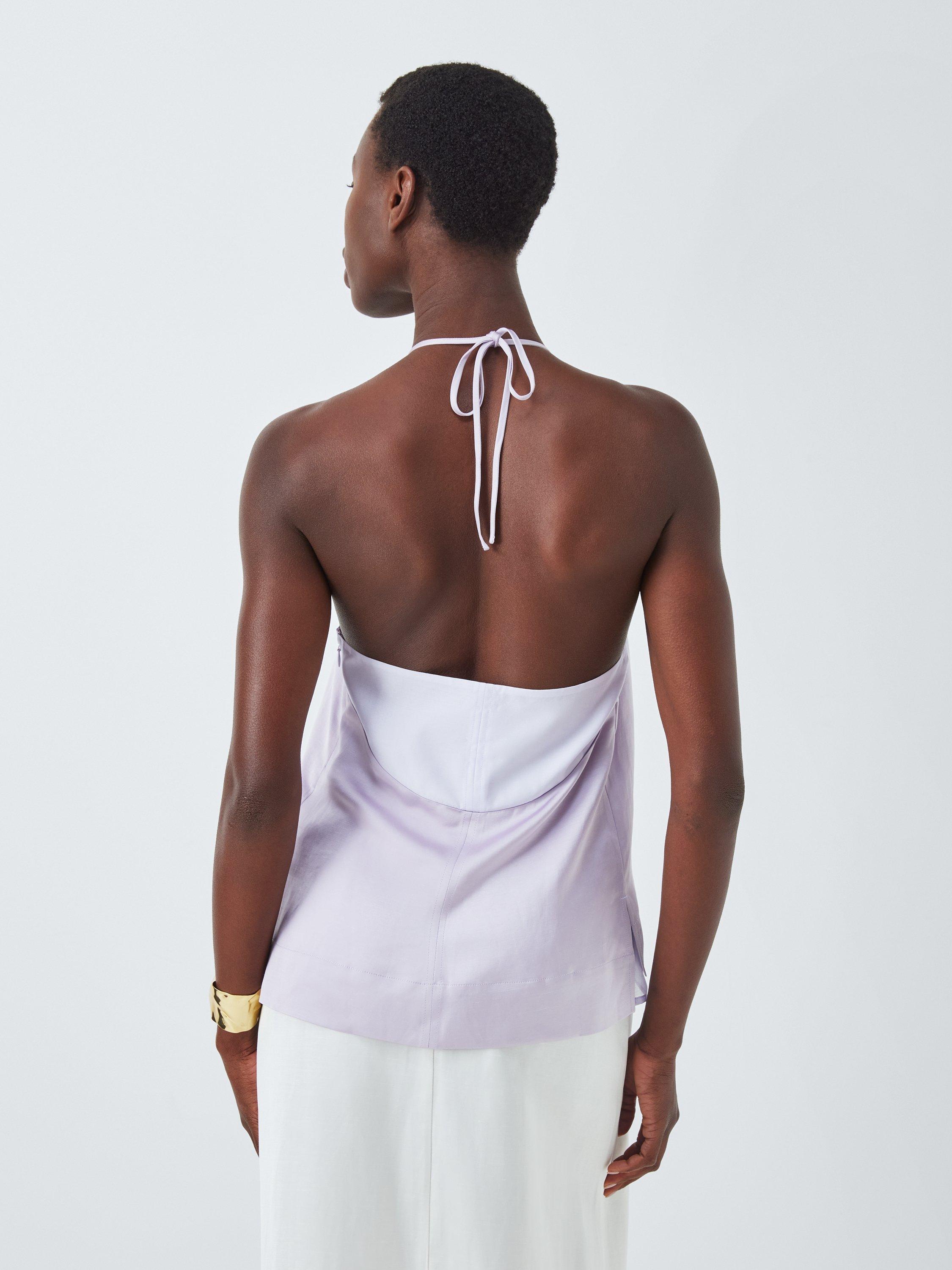 Product image 2 of 7, which shows John Lewis Editions Linen Tencel Blend Sheer Mix Halter Neck Top, Lilac, 6