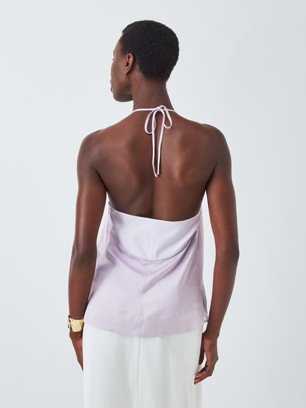 John Lewis Editions Linen Tencel Blend Sheer Mix Halter Neck Top, Lilac - view 2, Lilac