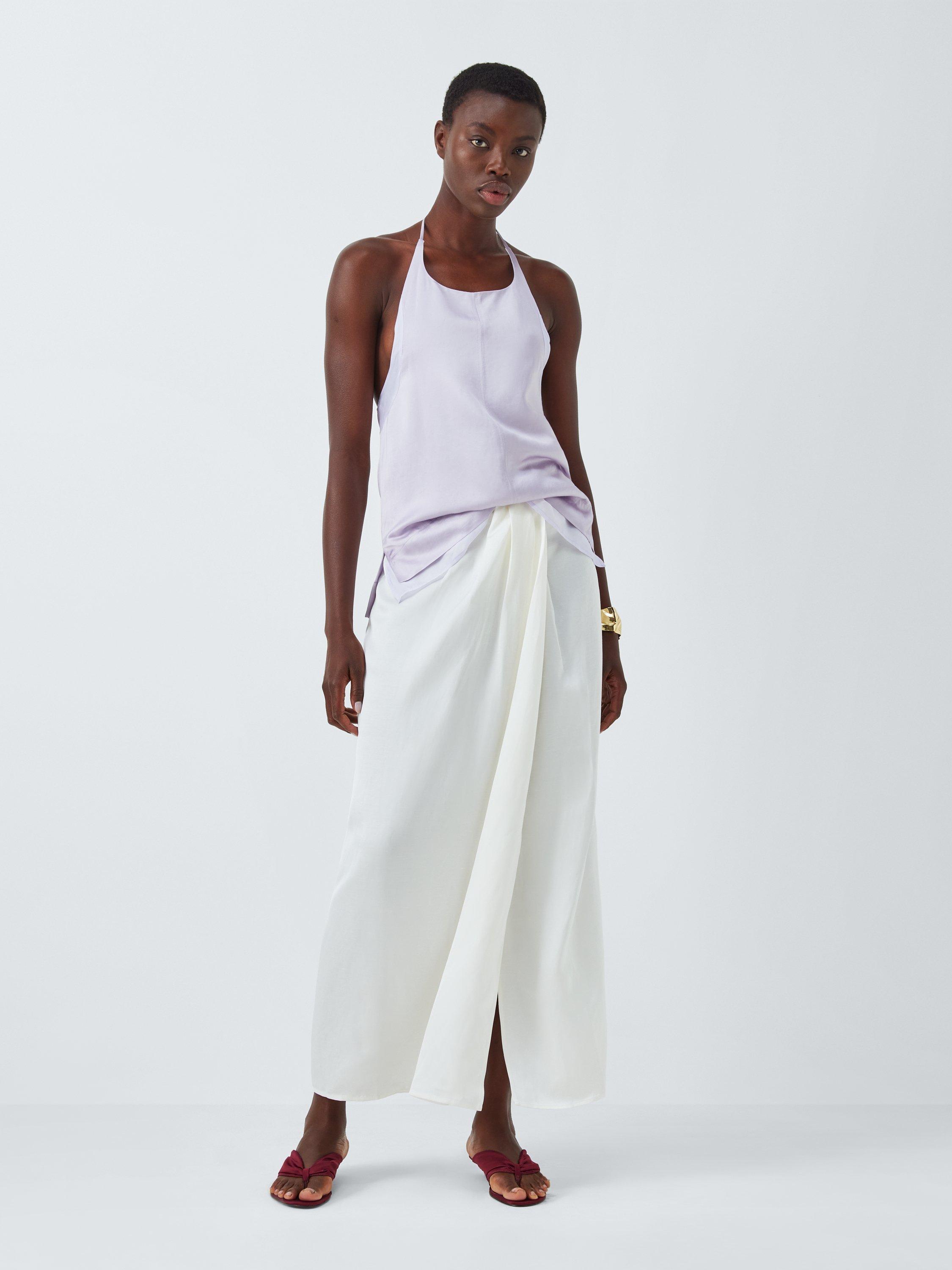 Product image 3 of 7, which shows John Lewis Editions Linen Tencel Blend Sheer Mix Halter Neck Top, Lilac, 6