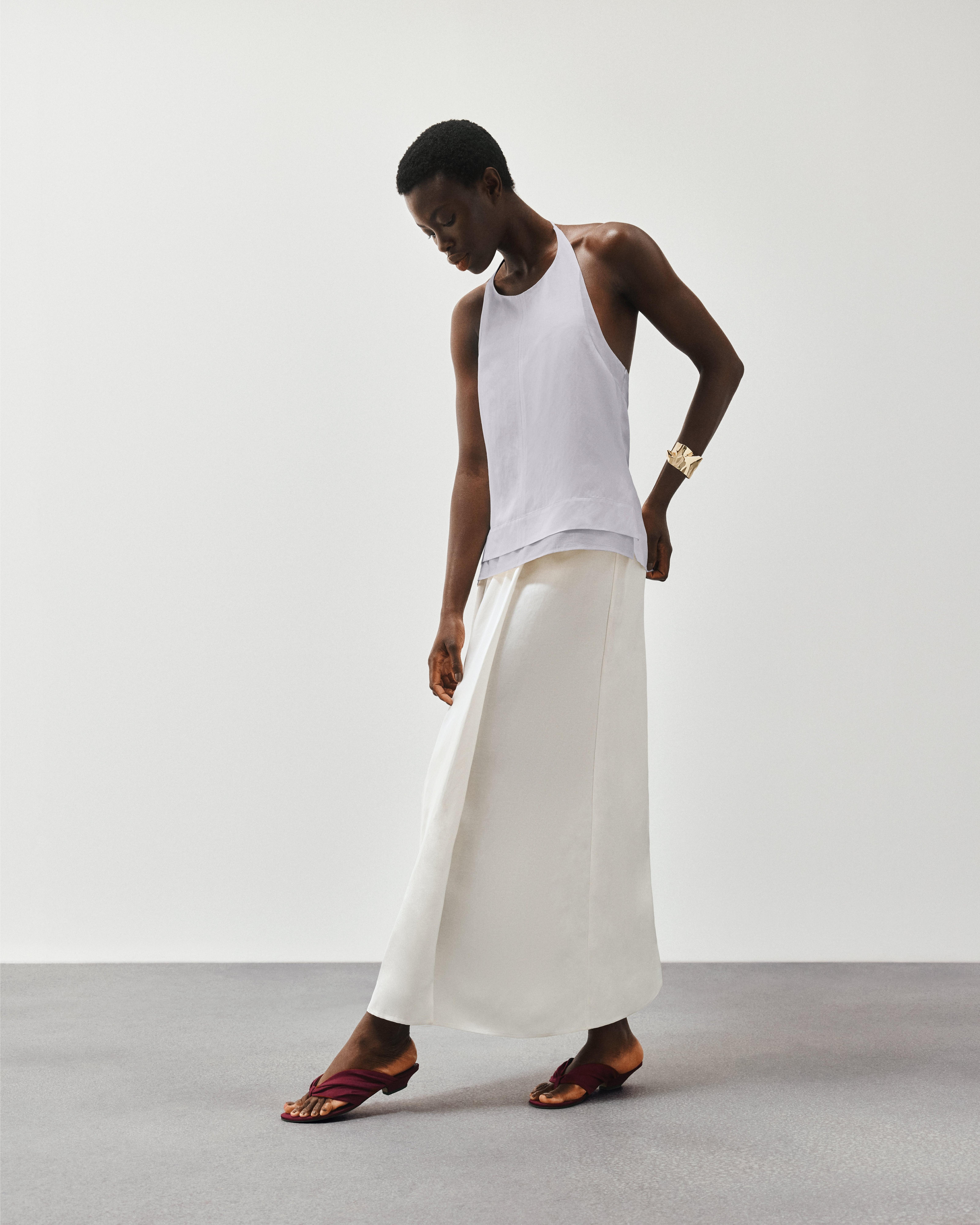 Product image 7 of 7, which shows John Lewis Editions Linen Tencel Blend Sheer Mix Halter Neck Top, Lilac, 6