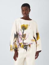 John Lewis Editions Linen Tencel Blend Wide Sleeve Floral Print Top, Violetta Bloom