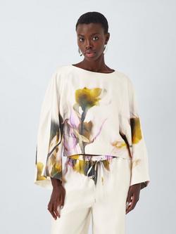 John Lewis Editions Linen Tencel Blend Wide Sleeve Floral Print Top, Violetta Bloom, Violetta Bloom