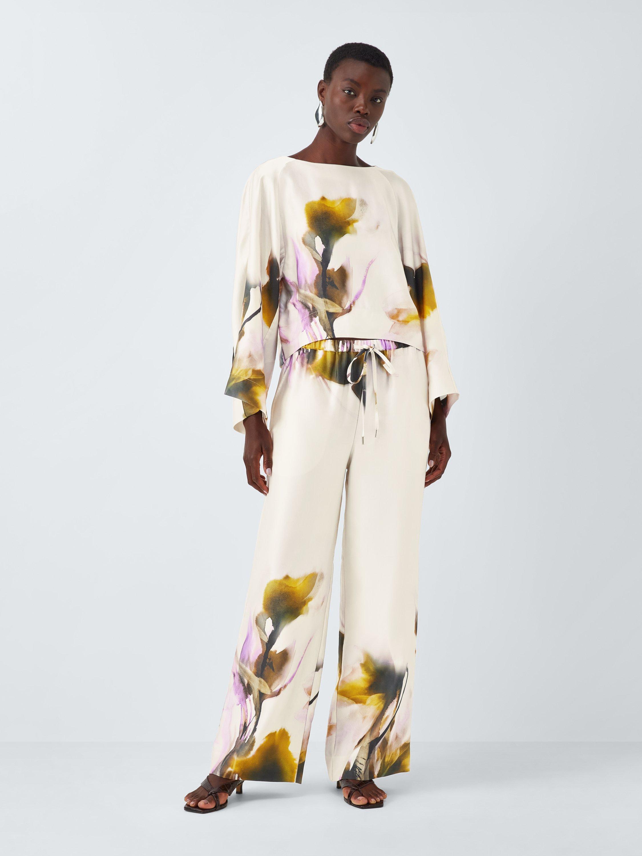 Product image 3 of 6, which shows John Lewis Editions Linen Tencel Blend Wide Sleeve Floral Print Top, Violetta Bloom, 8