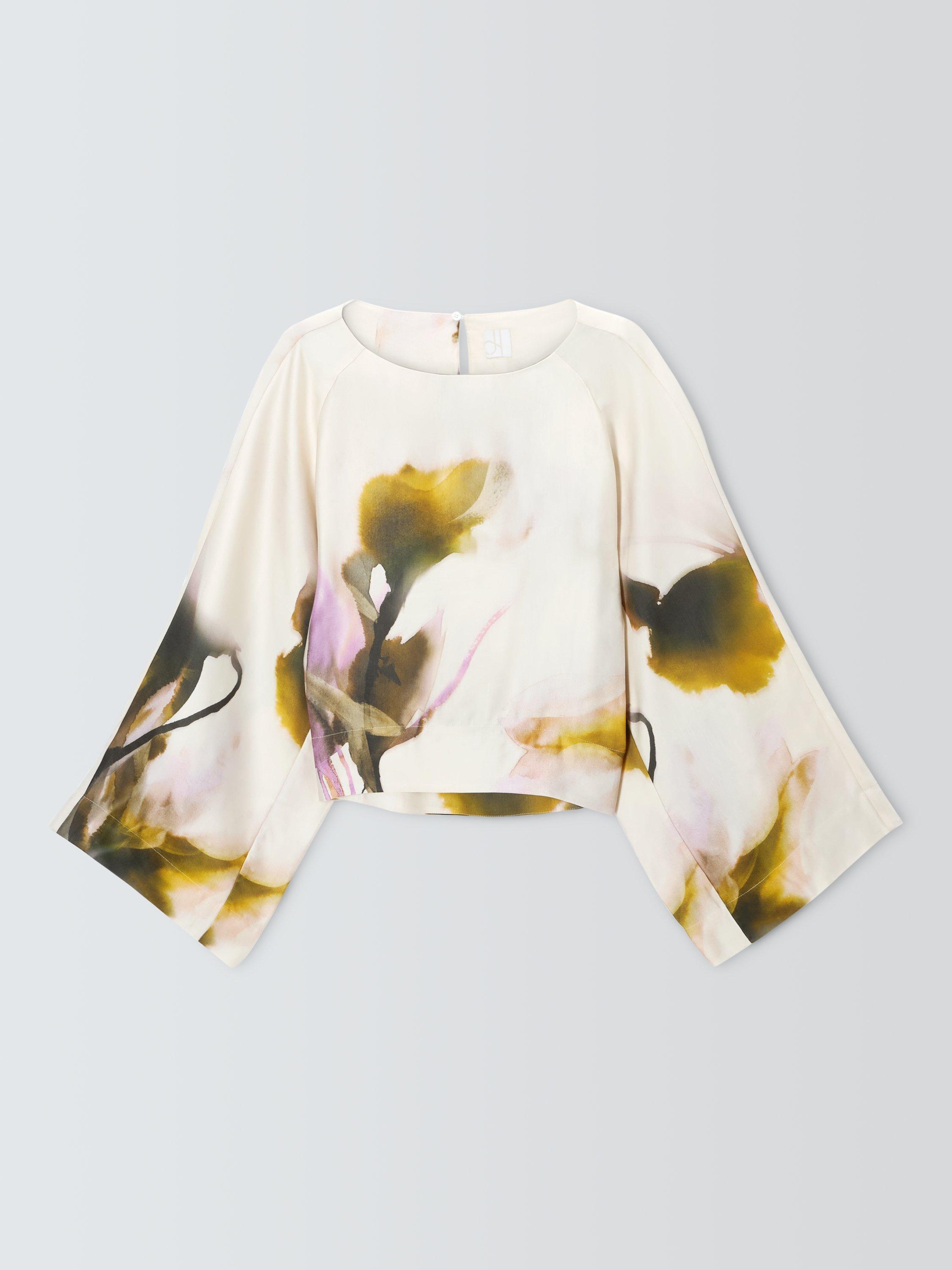 Product image 4 of 6, which shows John Lewis Editions Linen Tencel Blend Wide Sleeve Floral Print Top, Violetta Bloom, 8