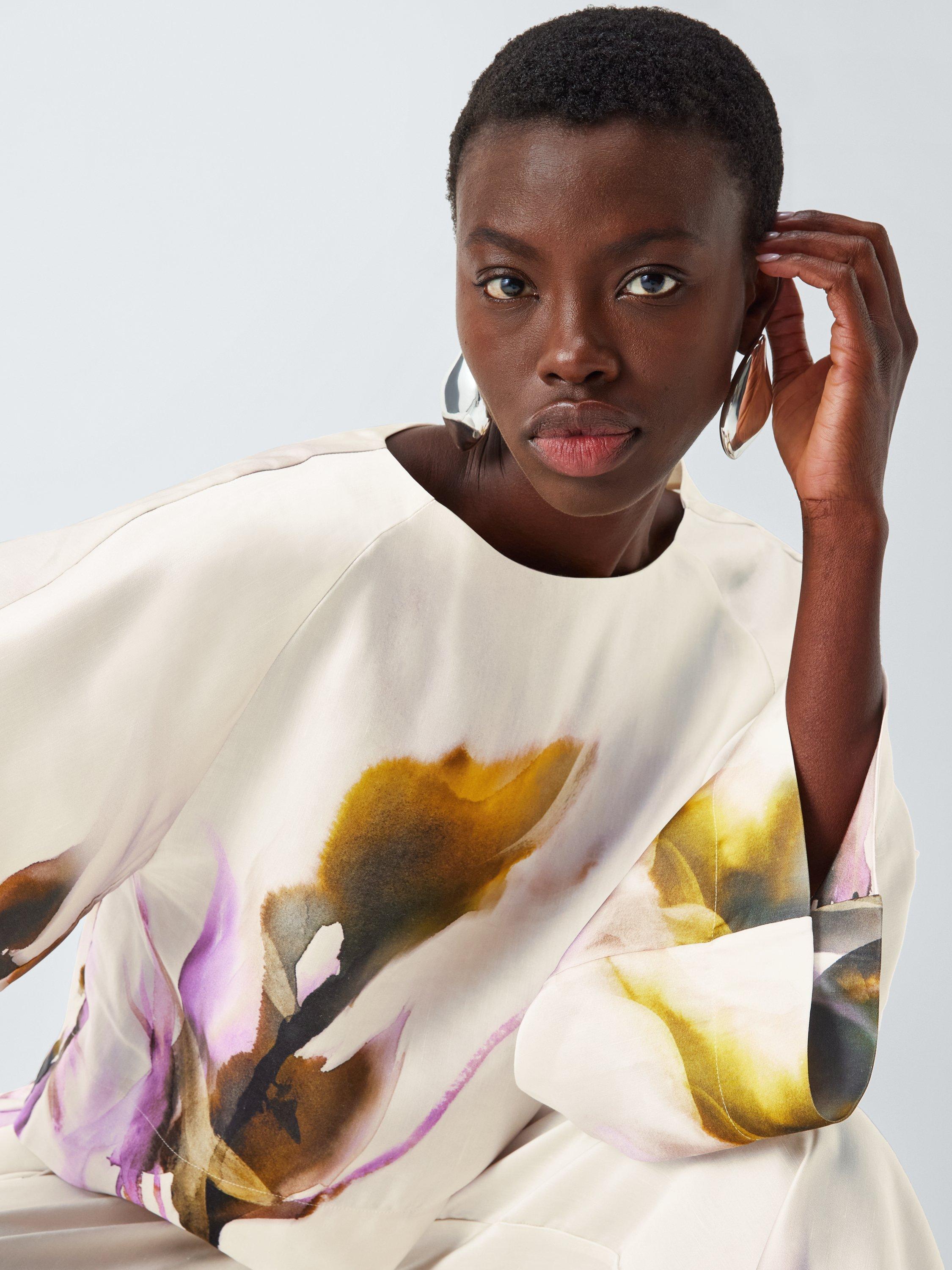 Product image 5 of 6, which shows John Lewis Editions Linen Tencel Blend Wide Sleeve Floral Print Top, Violetta Bloom, 8