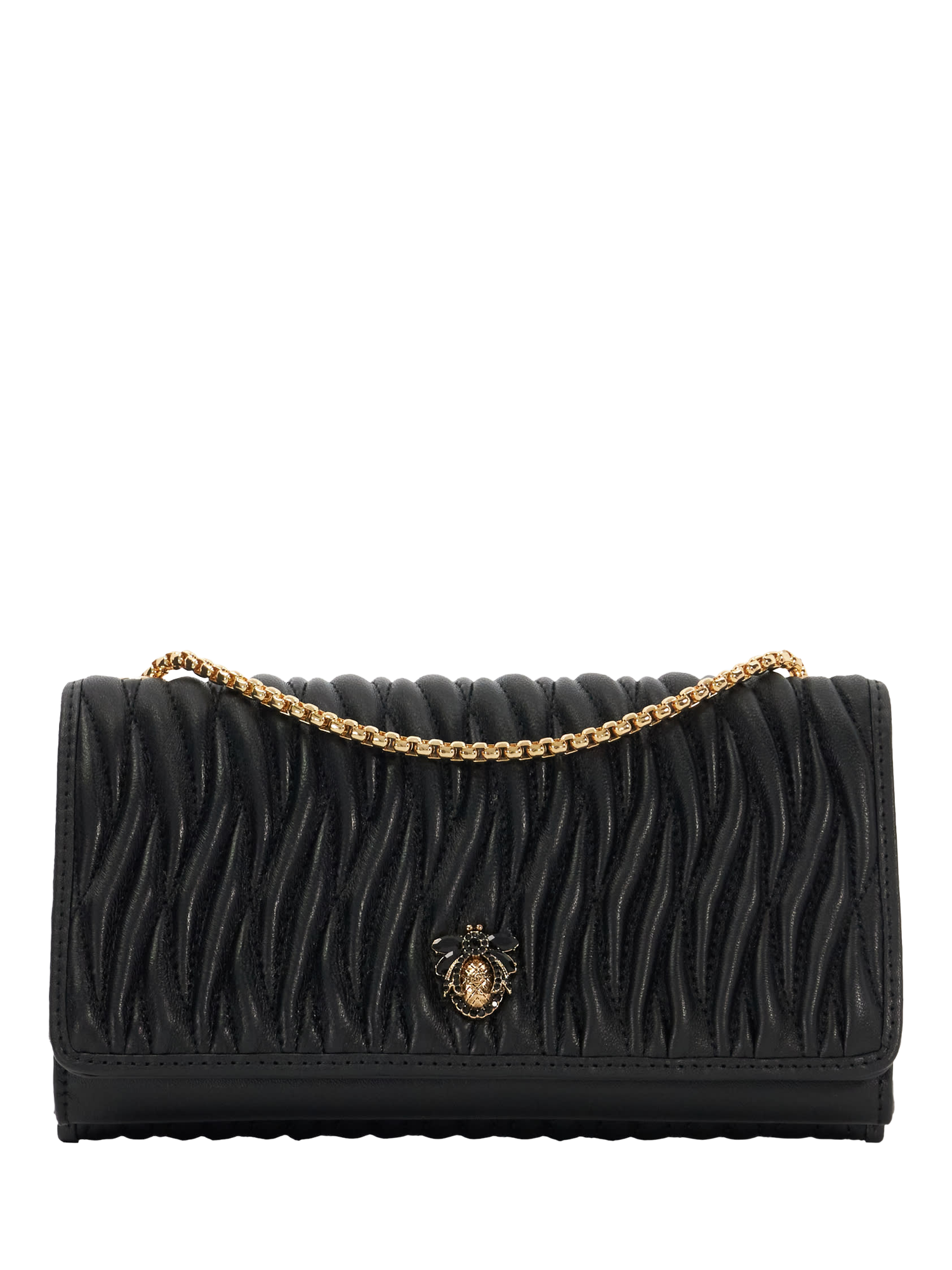 Product image 1 of 4, which shows Dune London Strong Wave Quilted Leather Crossbody Bag, Black