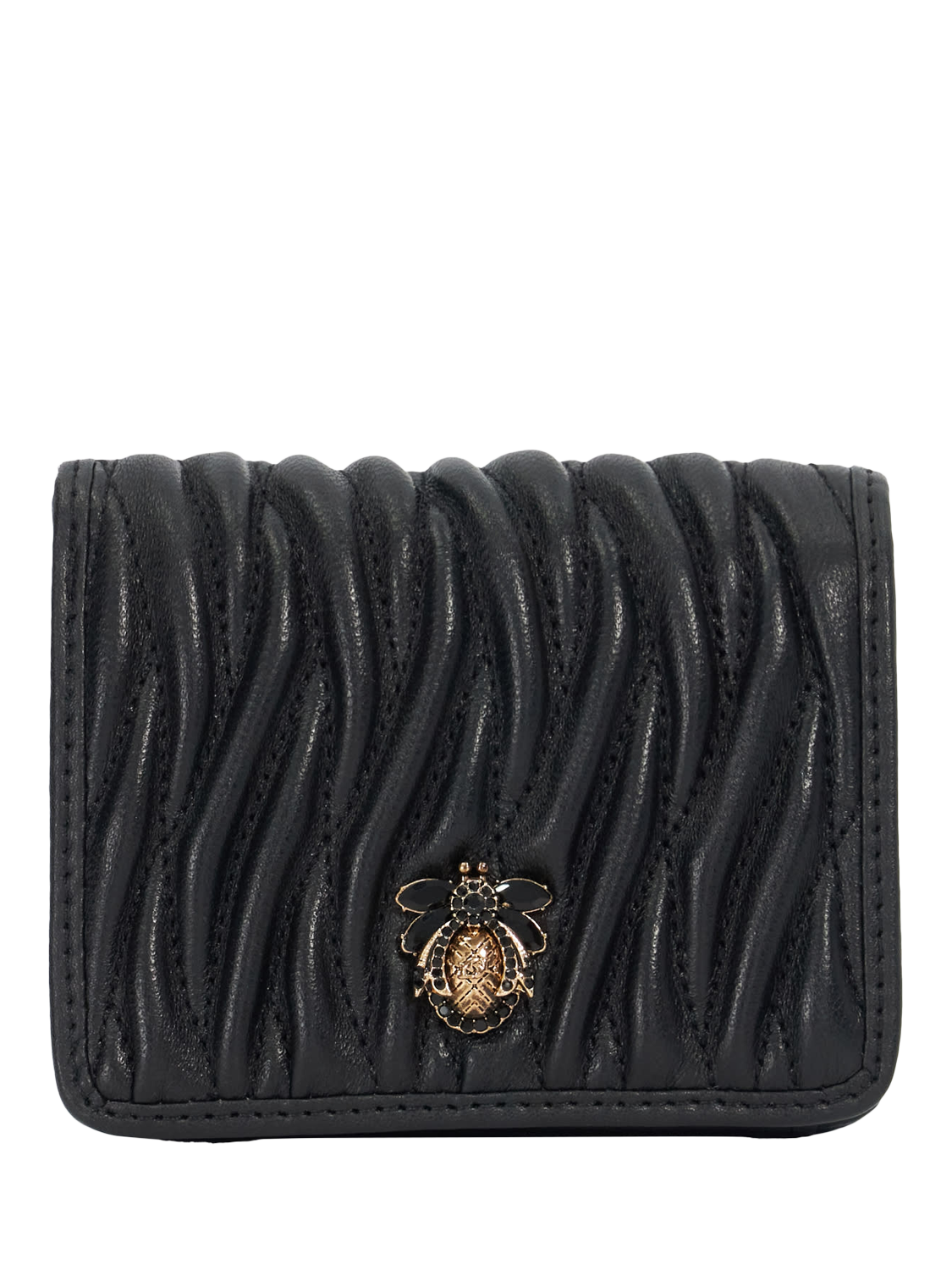 Product image 1 of 4, which shows Dune London Kaci Wave Quilted Leather Purse, Black