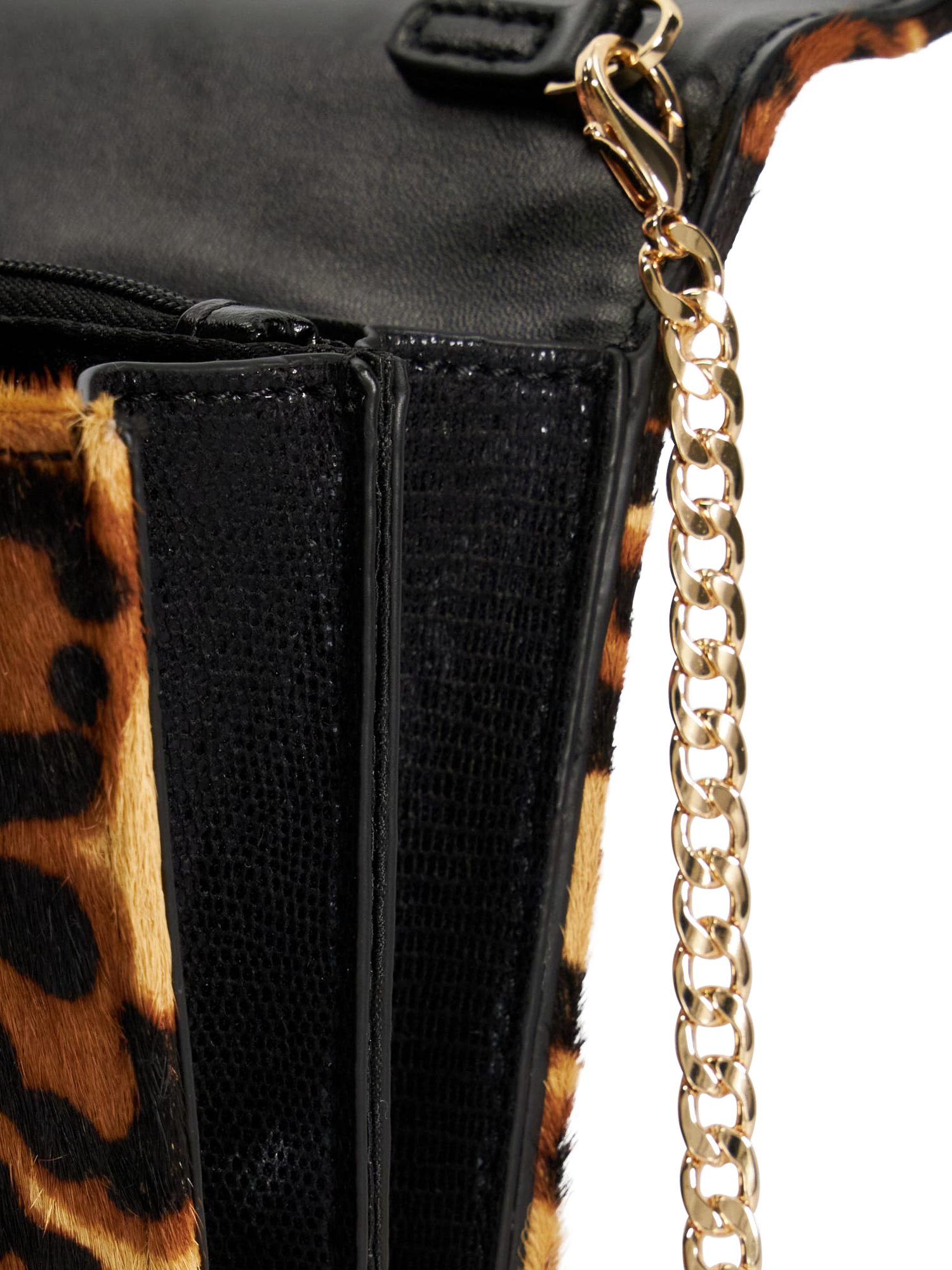 Product image 5 of 5, which shows Dune London Sapphire Leather Chain Micro Bag, Leopard Print
