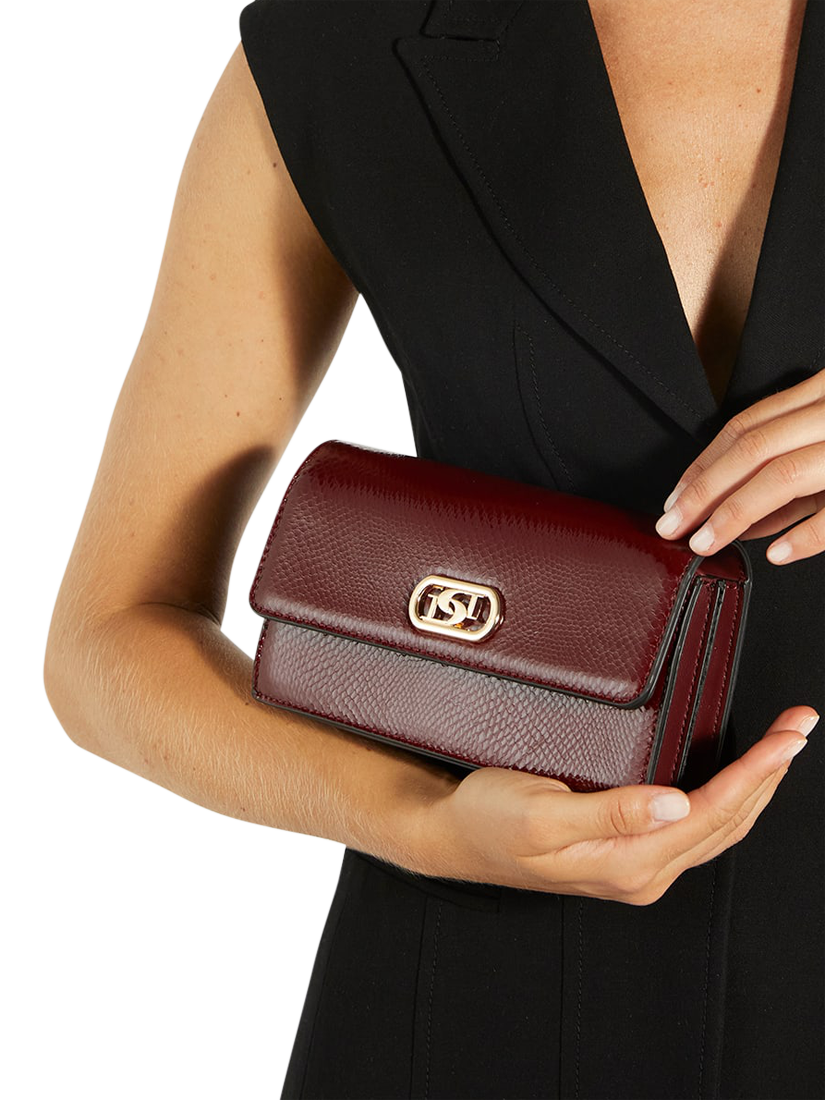 Product image 2 of 5, which shows Dune London Sapphire Leather Chain Micro Bag, Burgundy