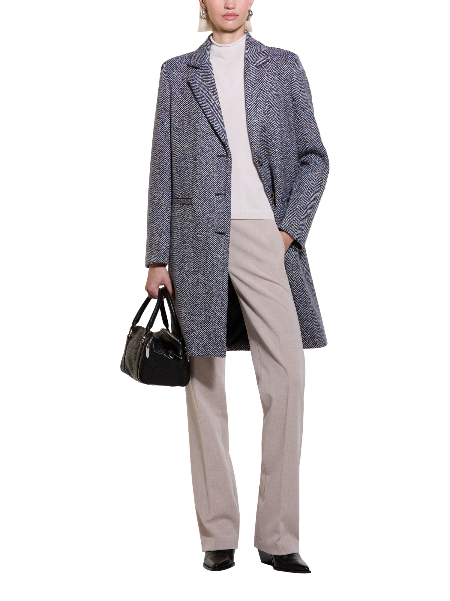 SISLEY Wool Blend Chevron Coat Grey